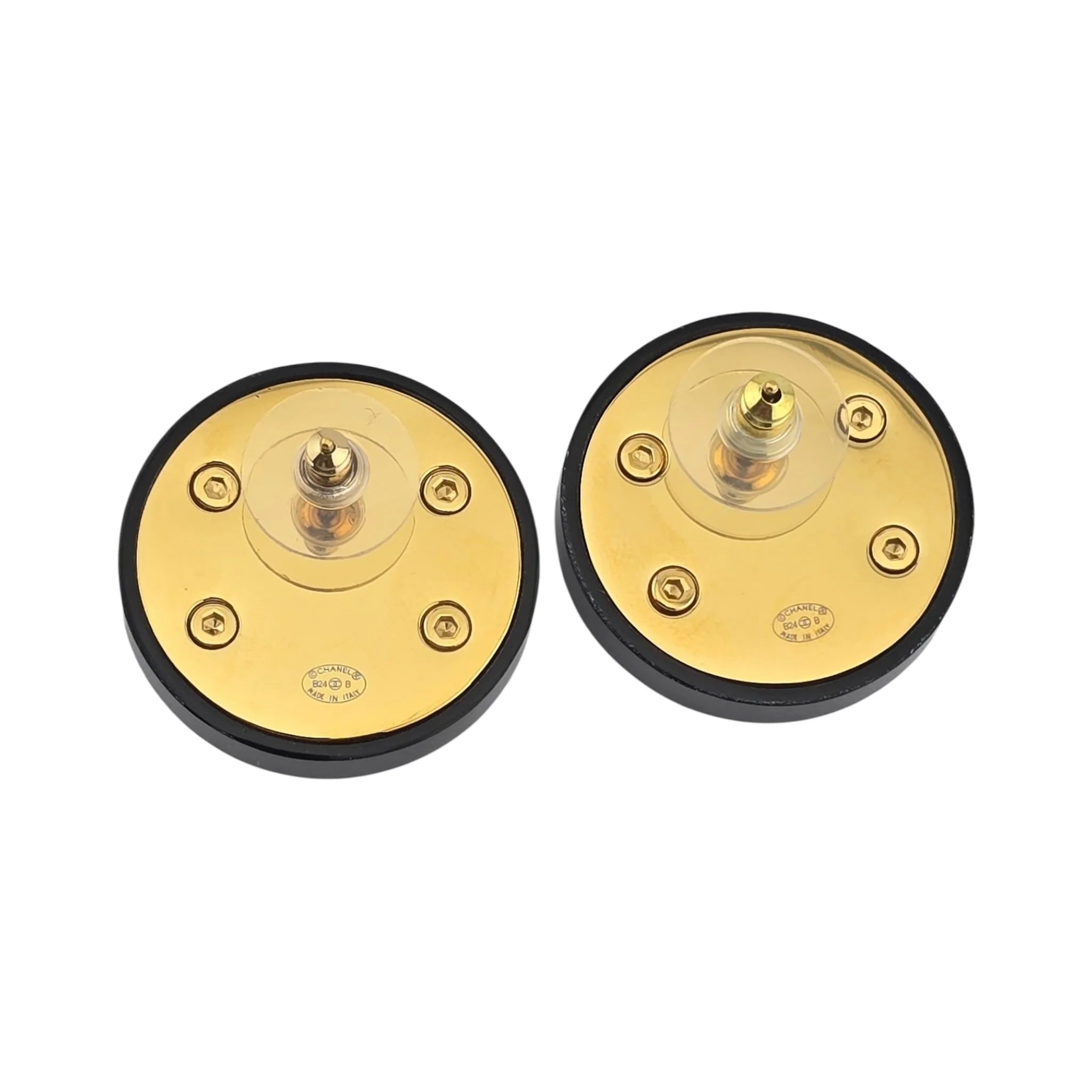 Chanel CC Resin Round Earrings Gold Black 2024 CHANEL