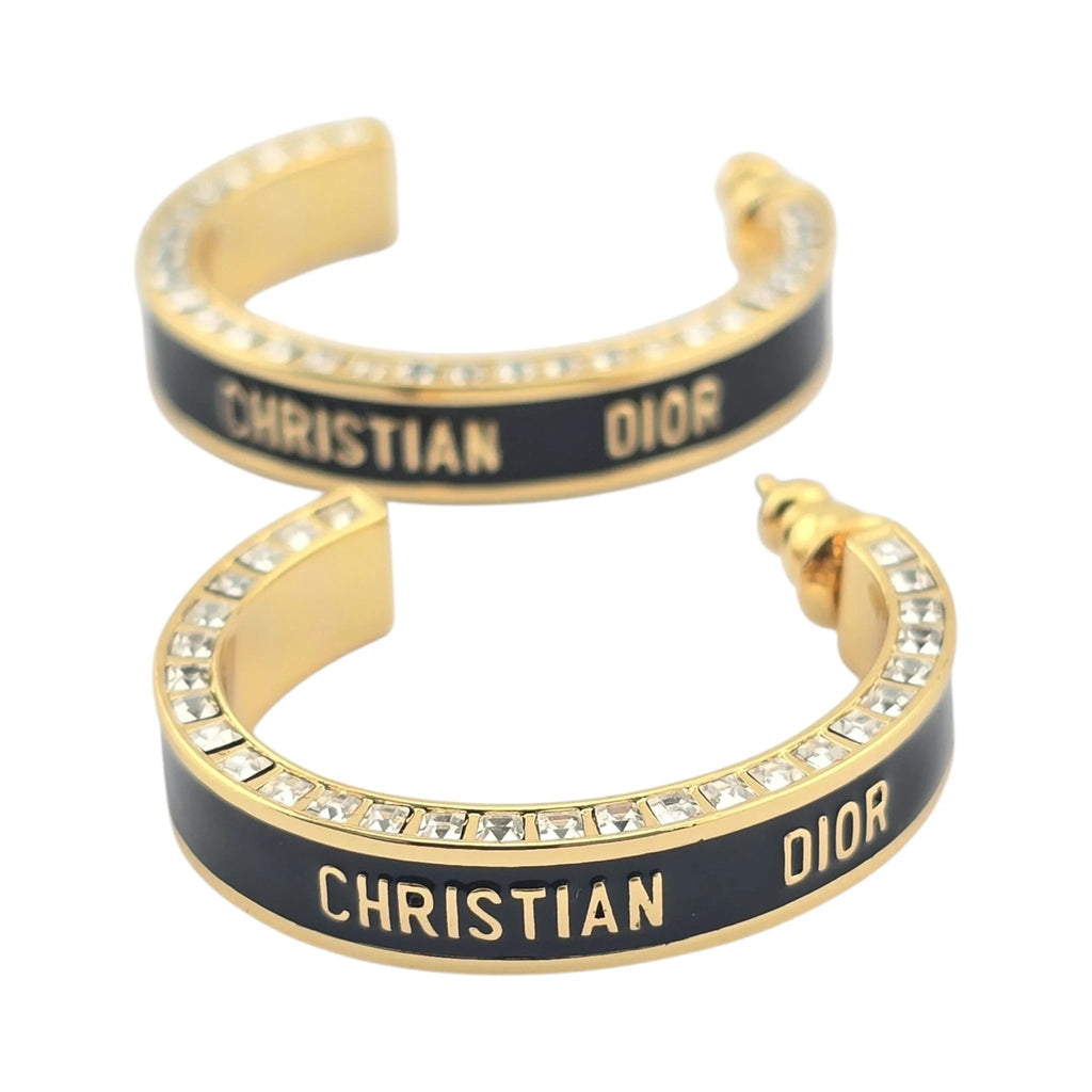 Christian Dior Large Dior Night Code Hoop Black Earrings DIOR