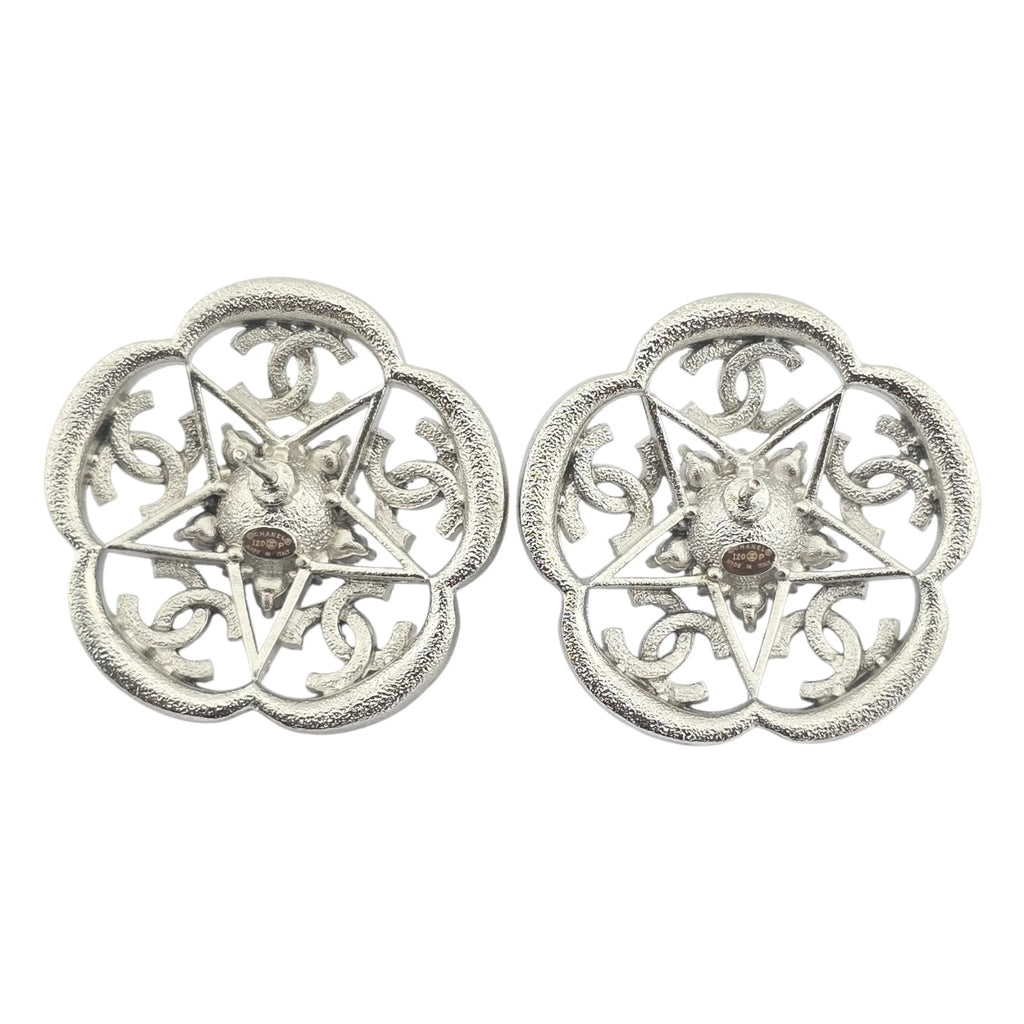Chanel CC Silver Crystal Camellia Flower Earrings 2025 CHANEL