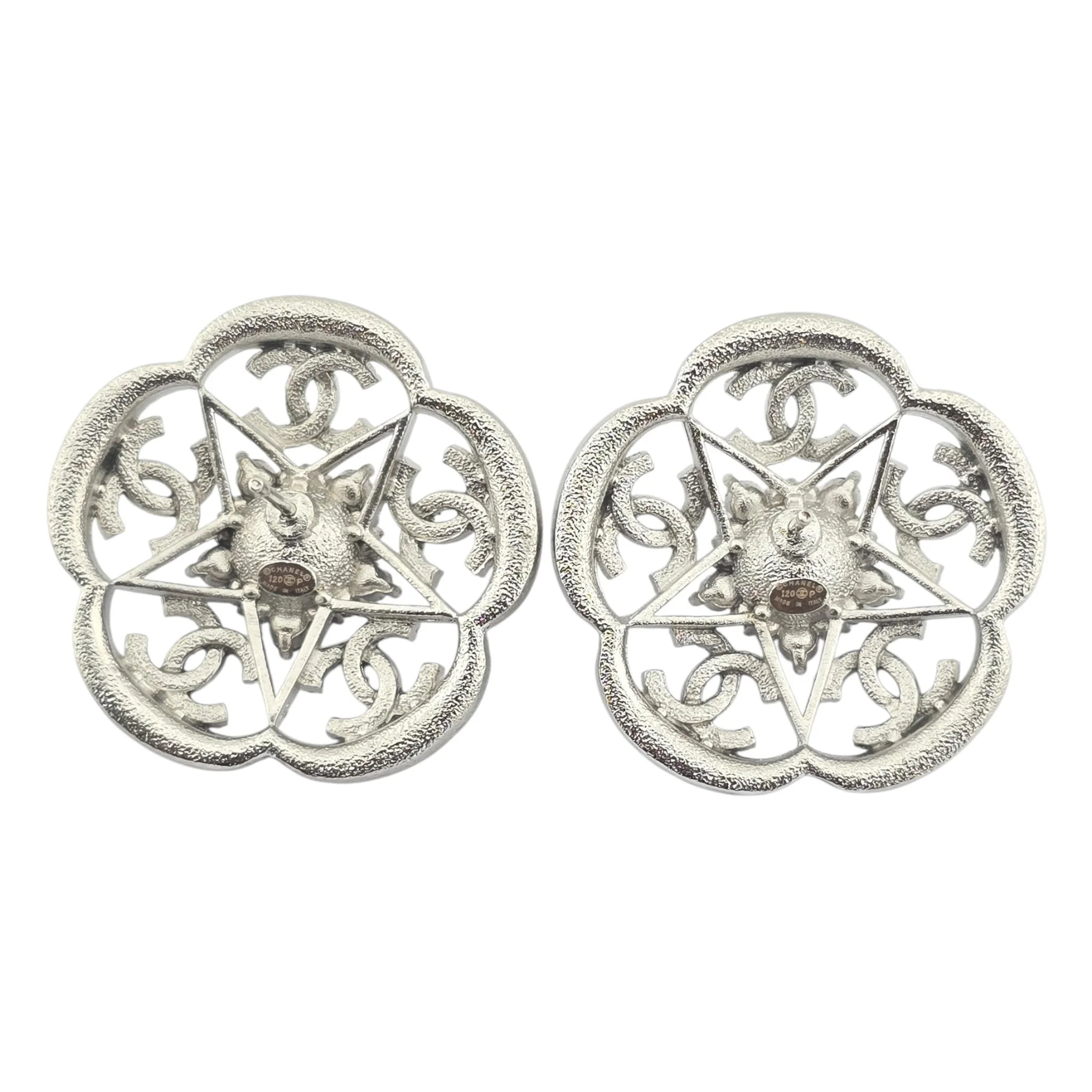 Chanel CC Silver Crystal Camellia Flower Earrings 2025 CHANEL