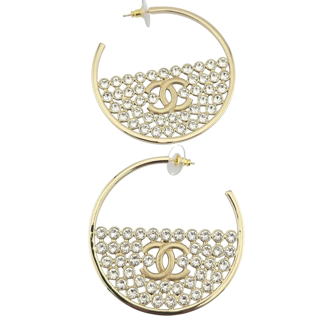 Chanel CC Crystal Gold Hoop Earrings SS23 CHANEL