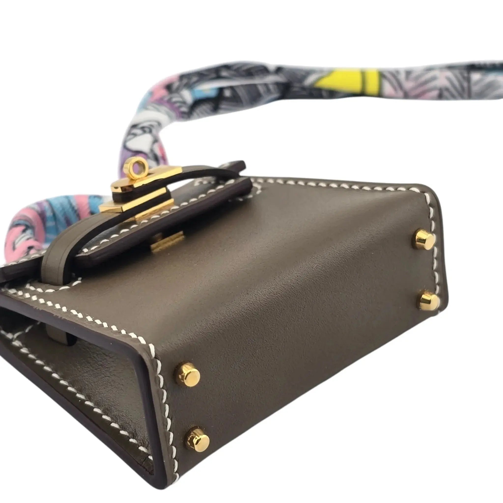 Hermes Etoupe Tadelakt Micro Mini Kelly Twilly Bag Charm Gold Hardware HERMES