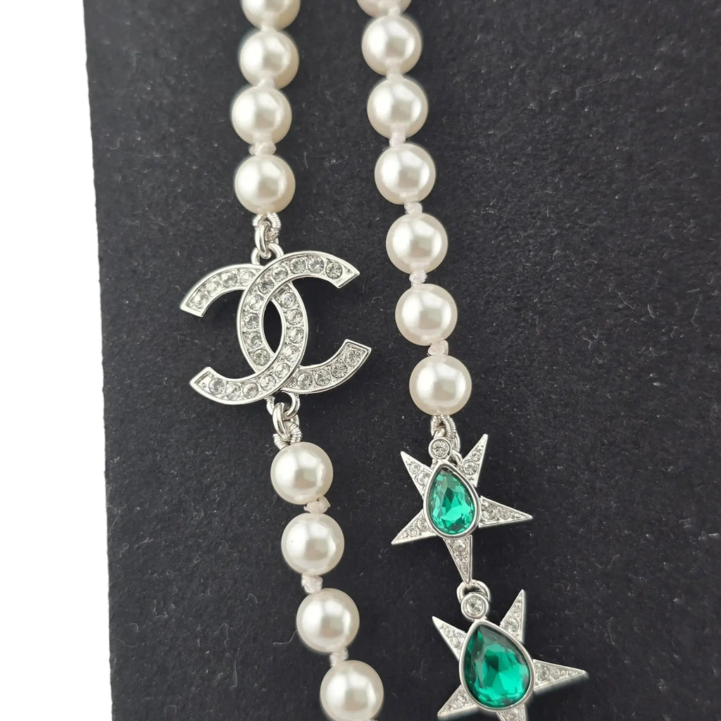 Chanel CC Long Faux Pearl Green Necklace 2023 CHANEL