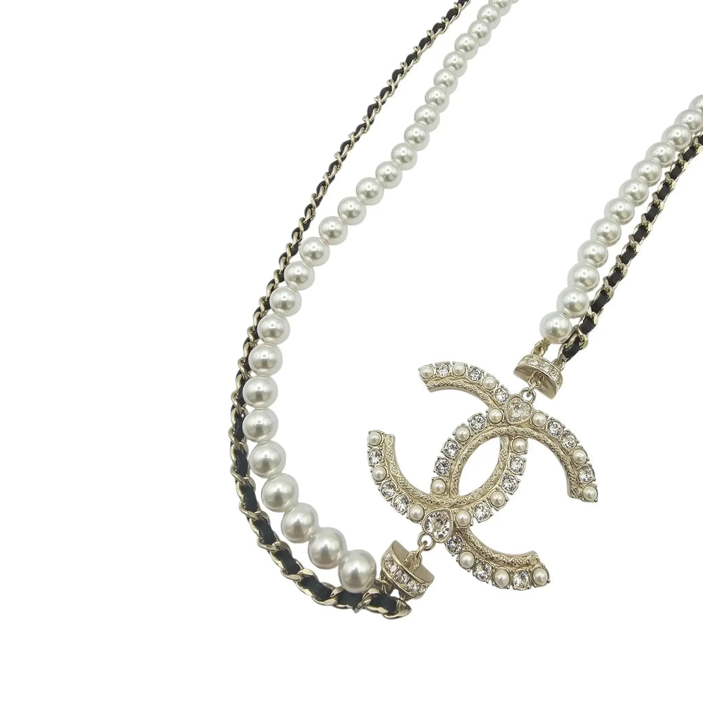 Chanel CC Long Faux Pearl Leather Necklace 2023 CHANEL