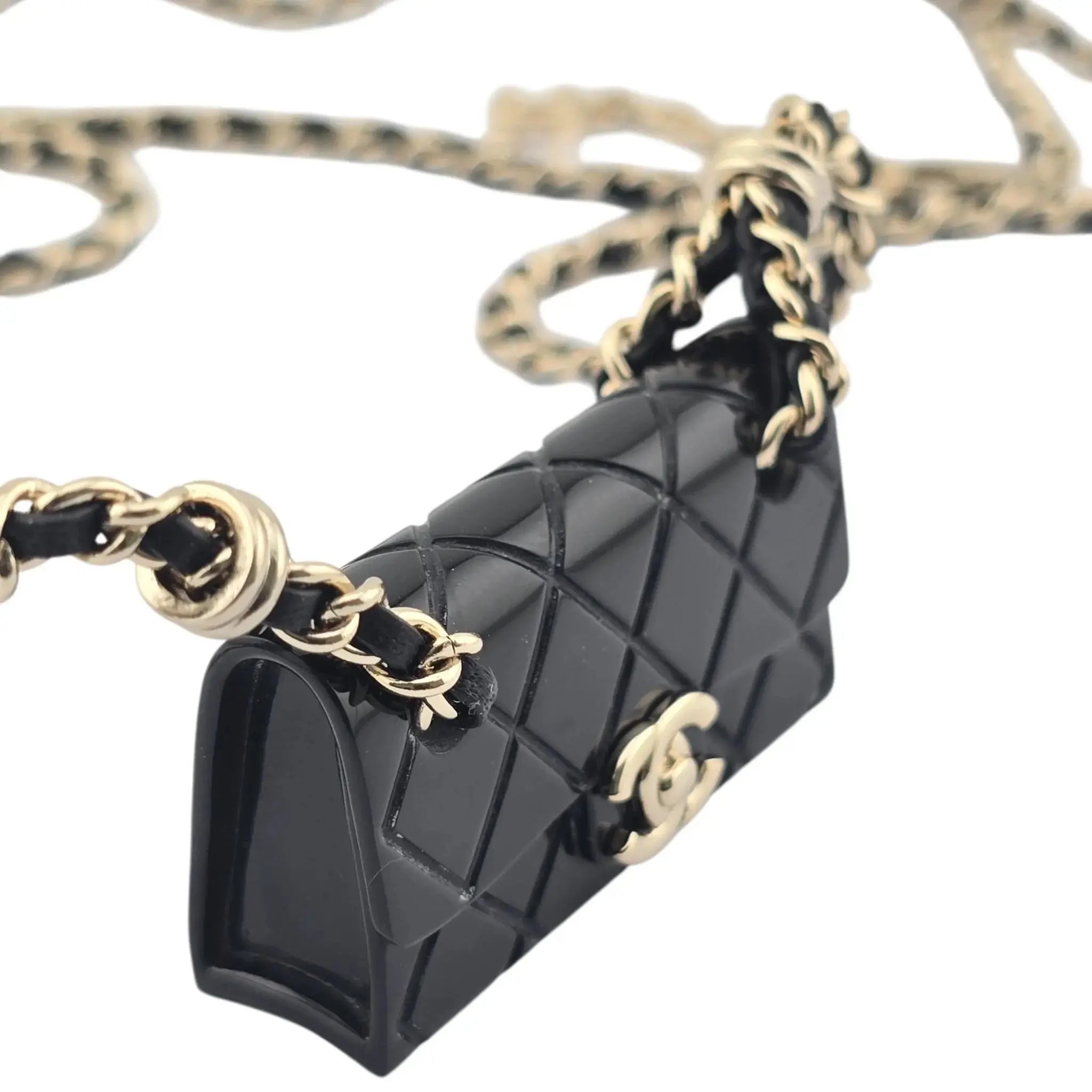 Chanel CC Matelasse Black Resin Bag Necklace 2023 CHANEL