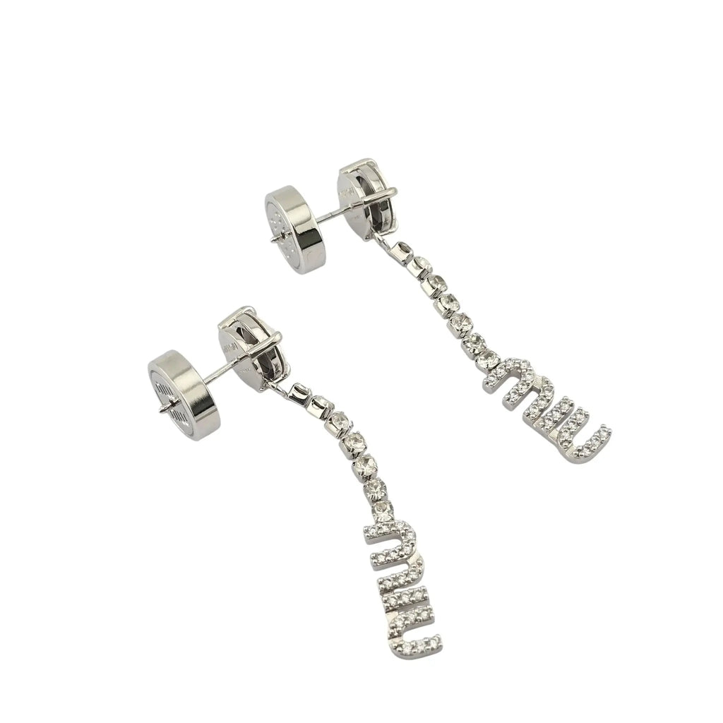 Miu Miu Logo Silver Crystal Earrings MIU MIU