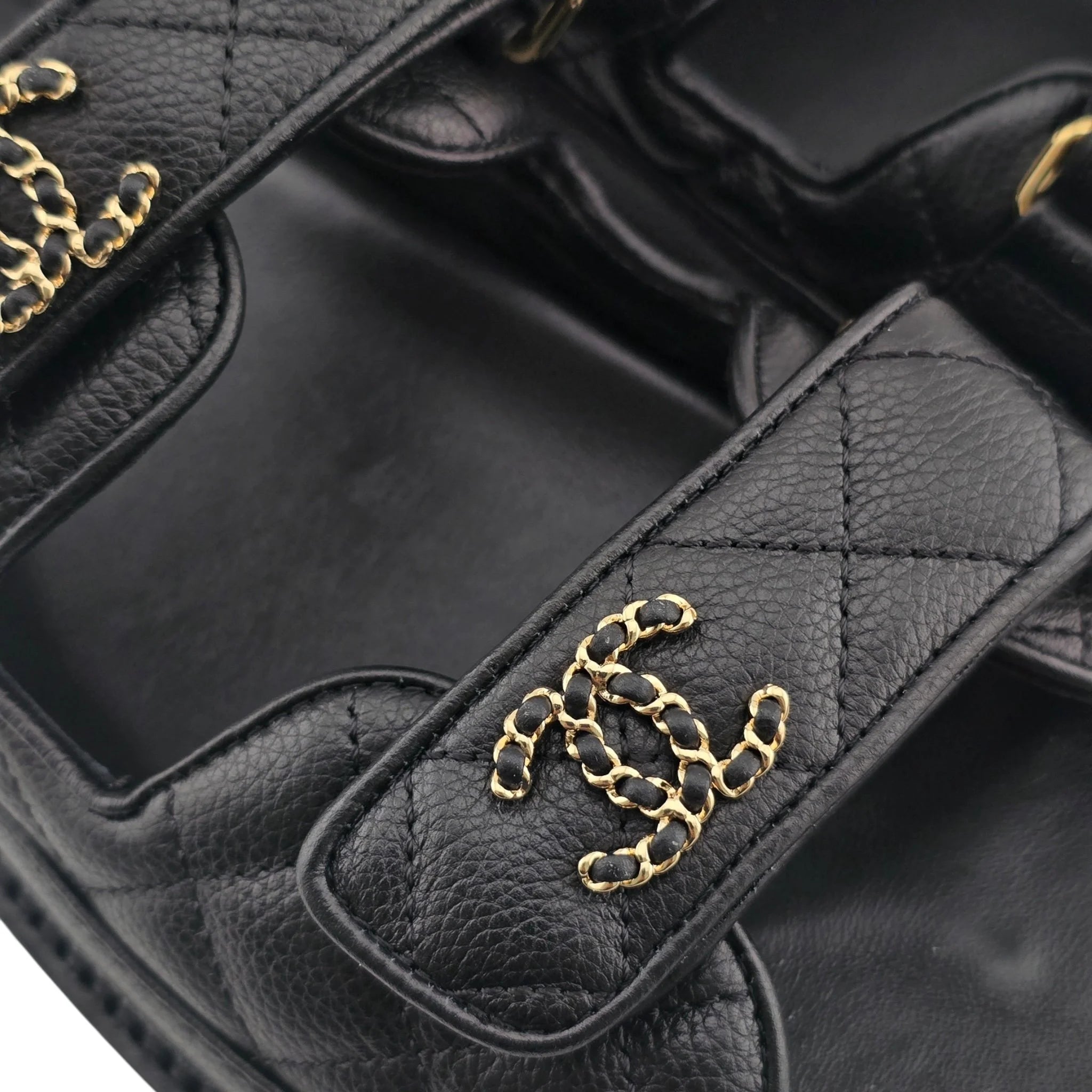 Chanel CC Quilted Caviar Leather Black Dad Sandals CHANEL