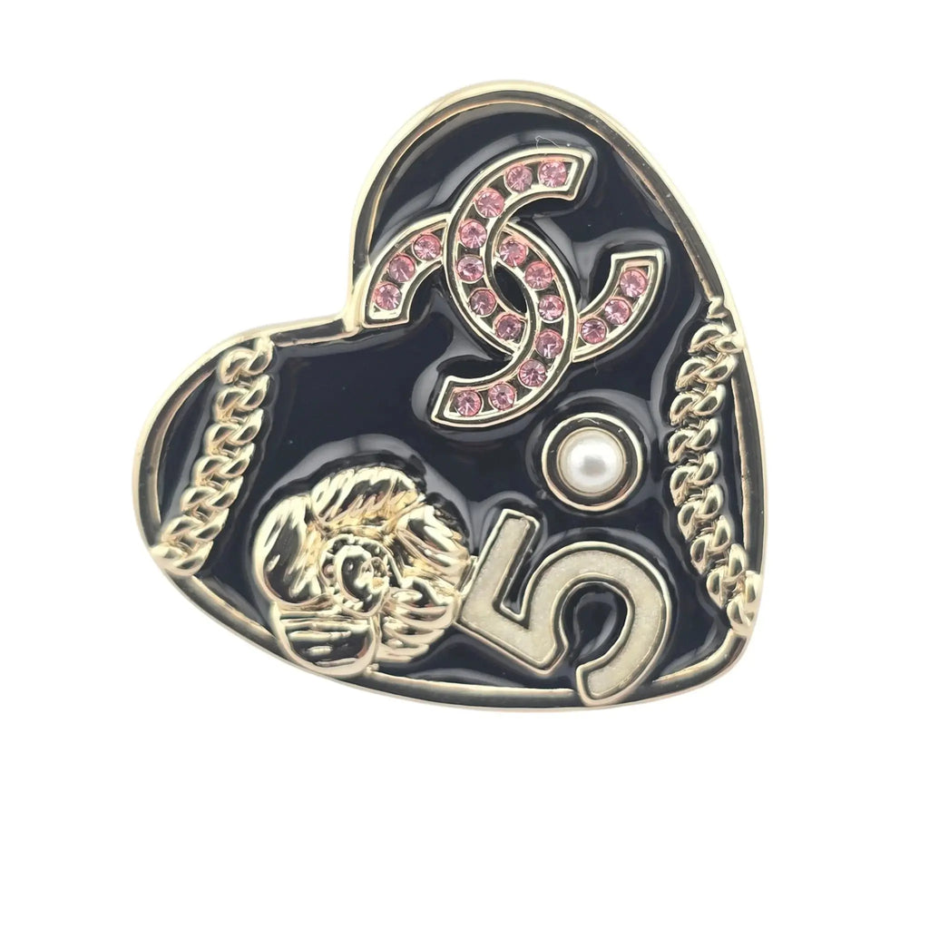 Chanel CC Black Heart Pin Brooch 2024 CHANEL