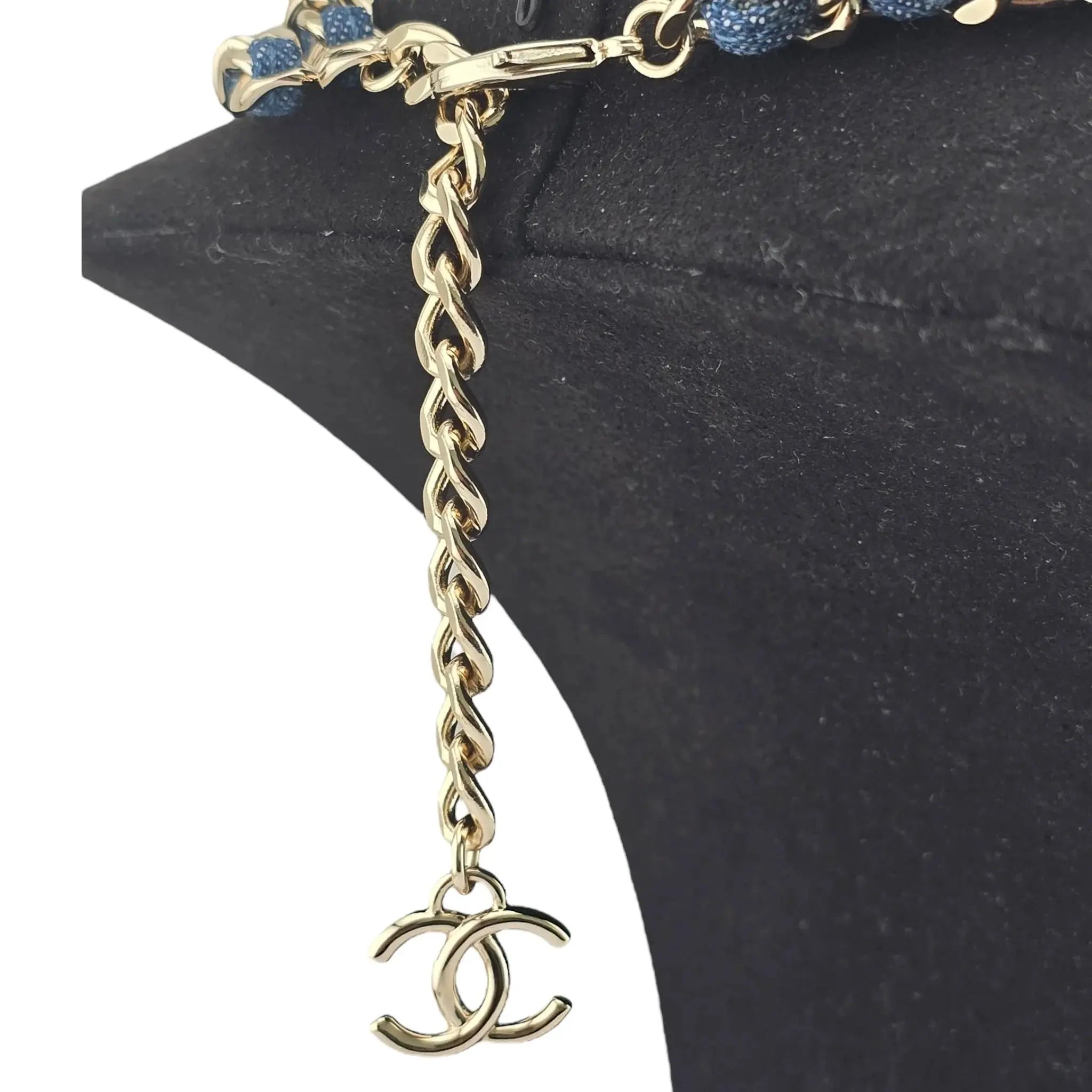 Chanel CC Blue Denim Gold Necklace 2025 CHANEL