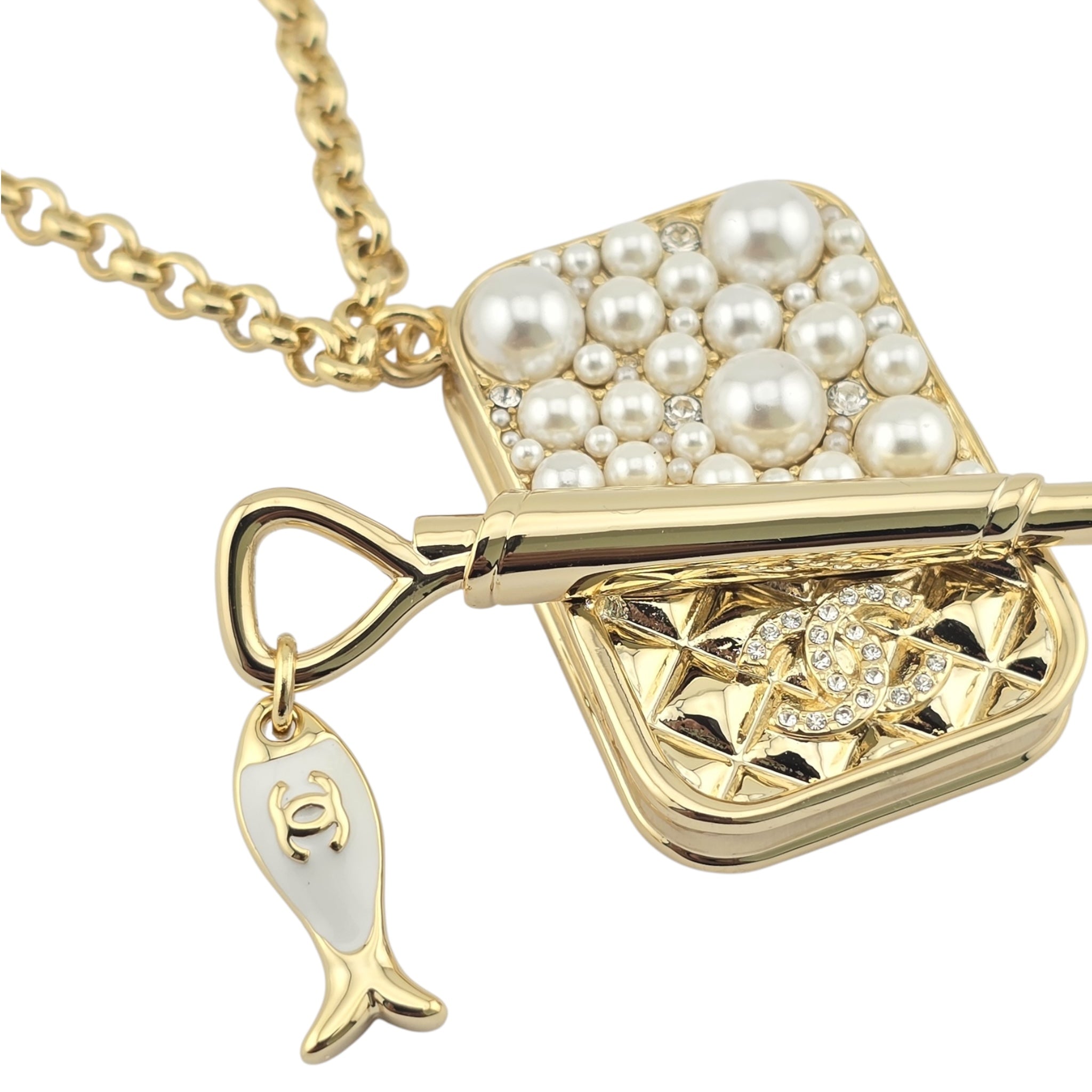 Chanel CC Gold Faux Pearl Tin Necklace 2025 CHANEL