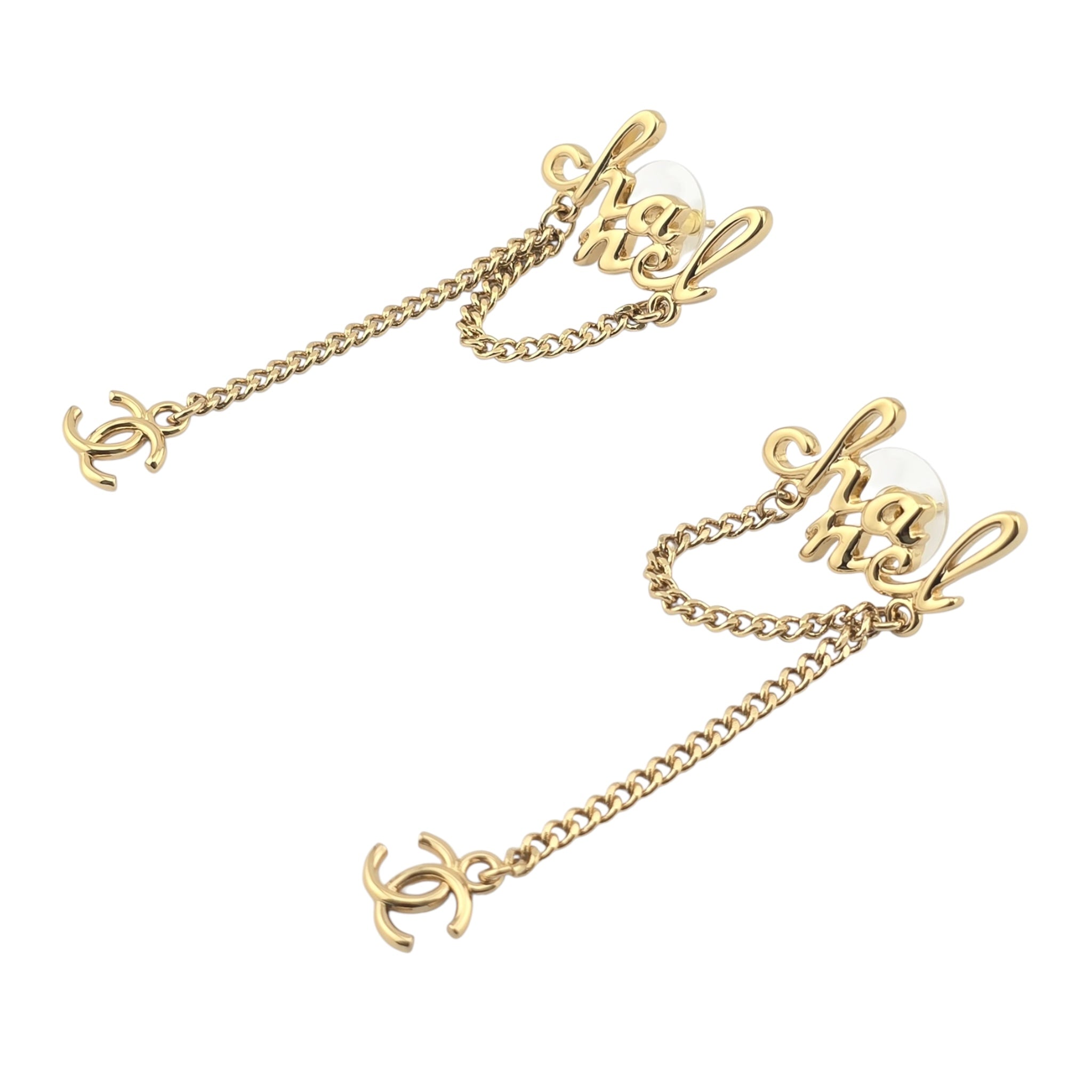 Chanel CC Logo Drop Chain Gold Earrings 2024 CHANEL