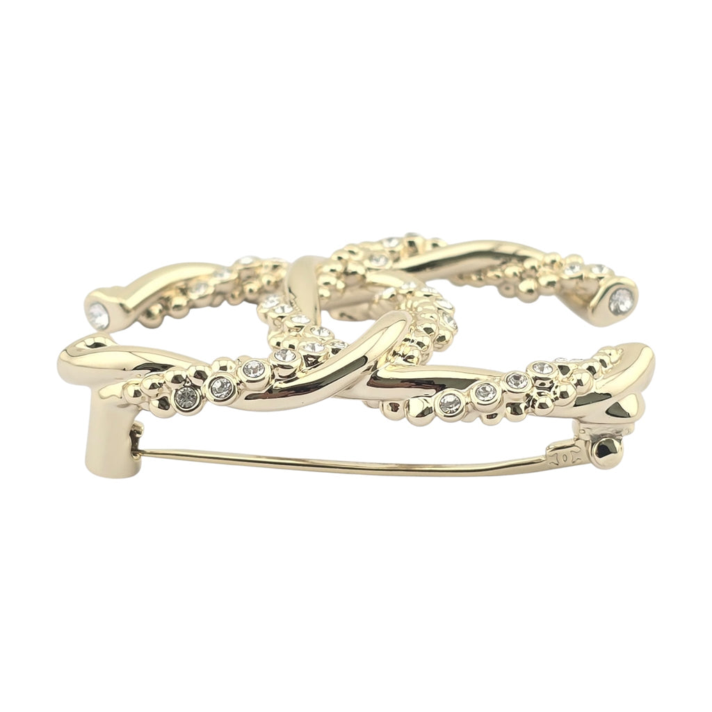 Chanel CC Twisted Gold Crystal Brooch 2023 CHANEL