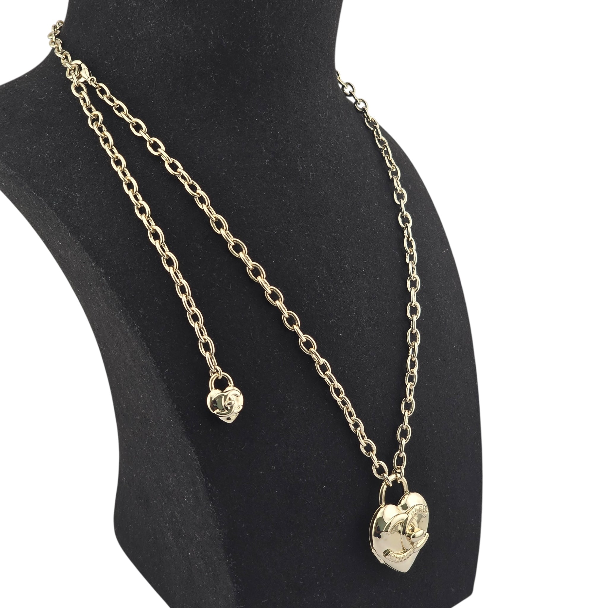 Chanel CC Metal Turnlock Heart Locket Necklace Gold CHANEL