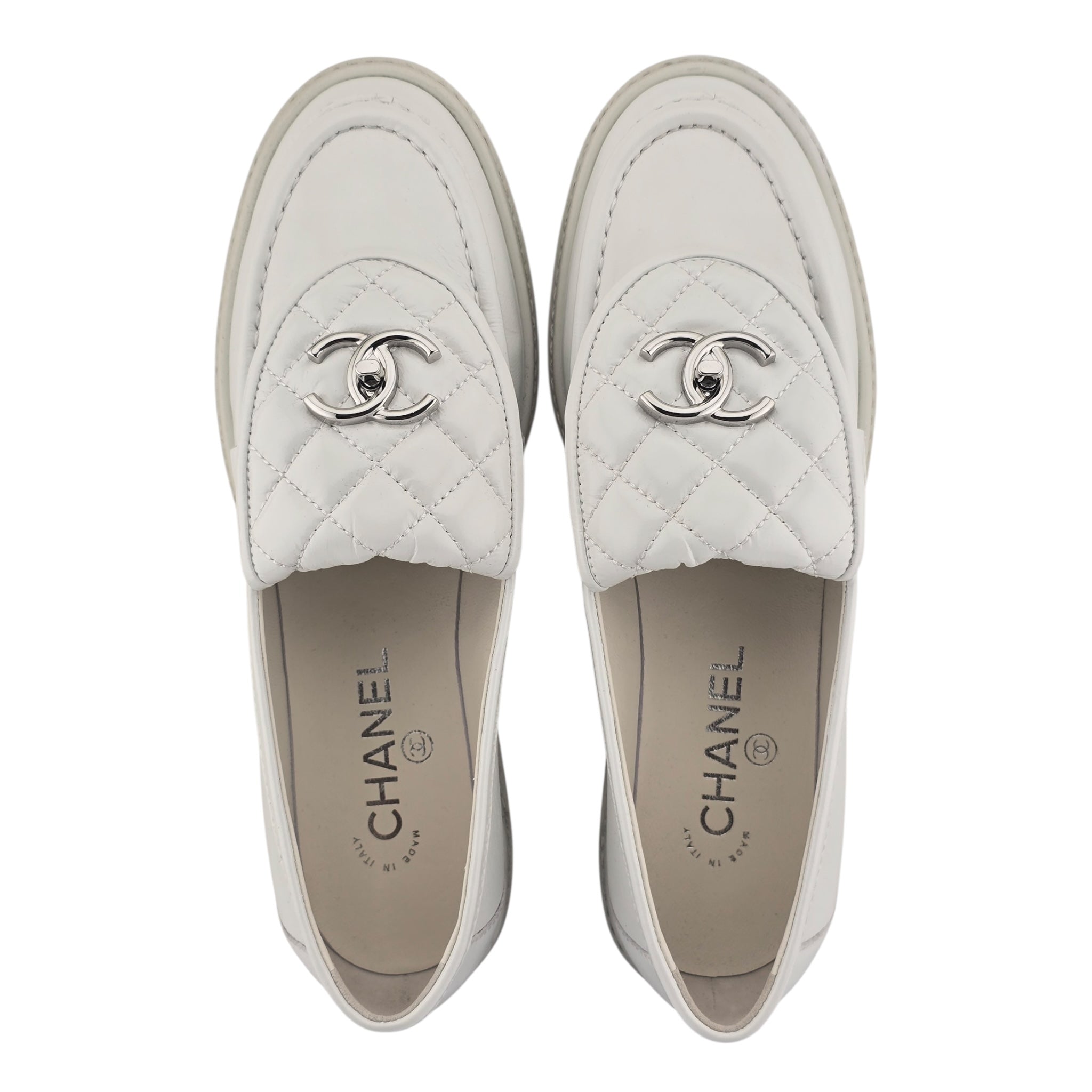 Chanel CC Lambskin Quilted Turnlock Patent Loafers 