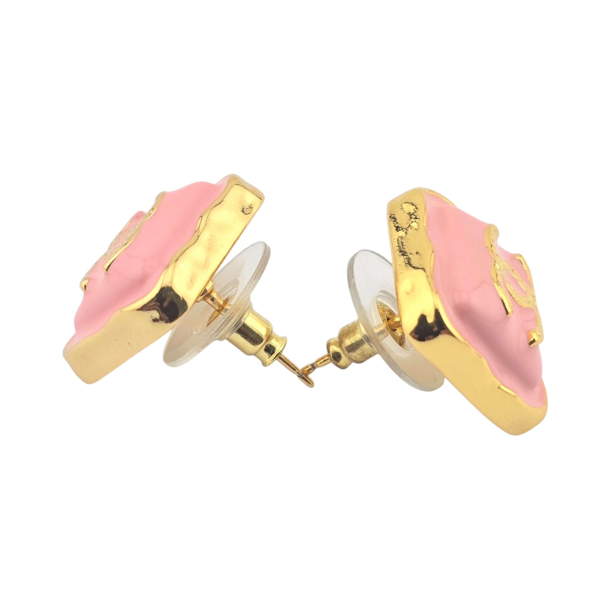 Chanel CC Resin Pink Gold Square Earring 2023 CHANEL