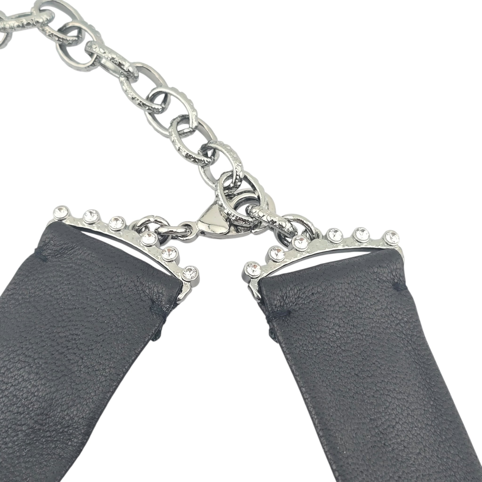 Chanel CC Lambskin Crystal Heart Choker Ruthenium Black CHANEL