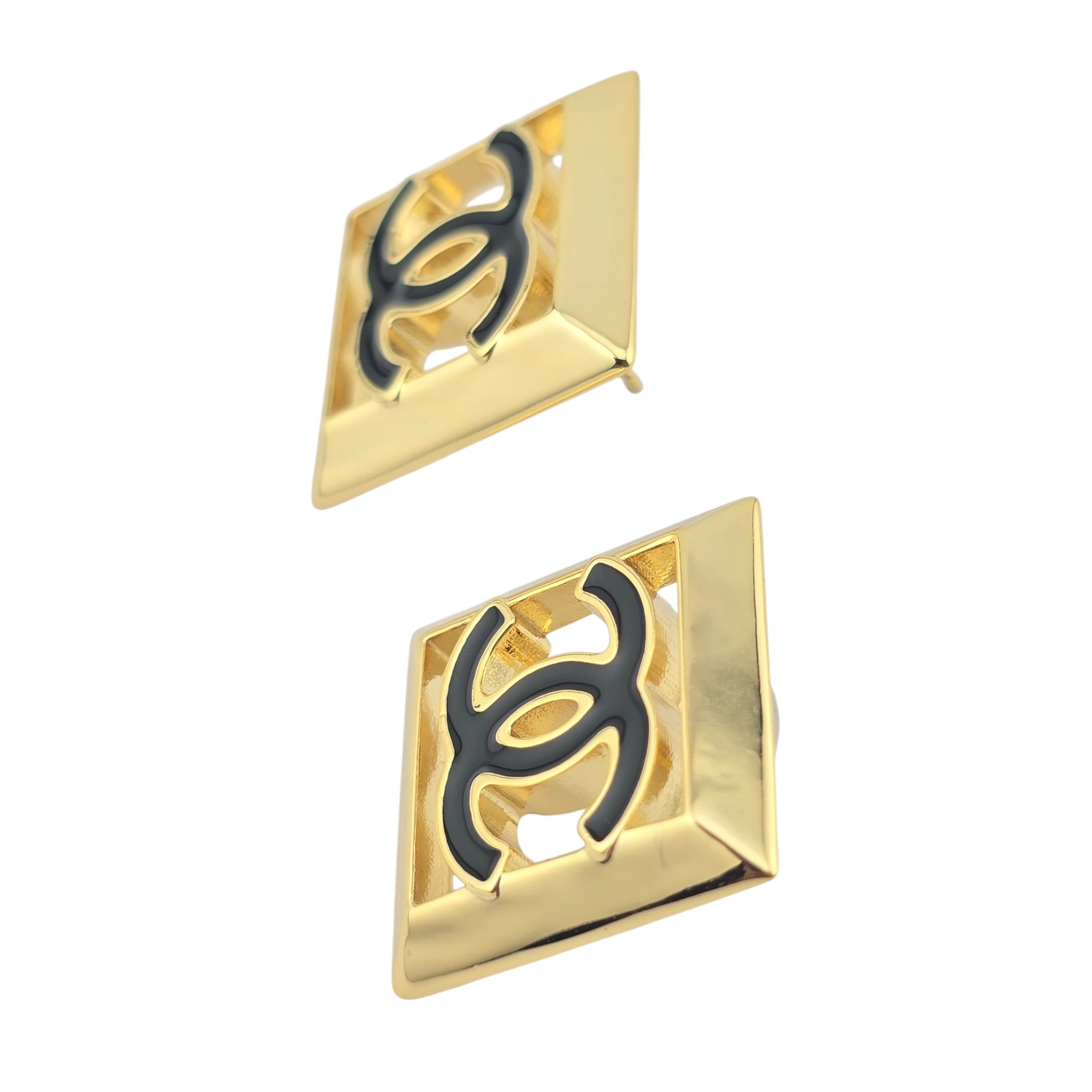 Chanel CC Square Gold Black Earrings 2024 CHANEL