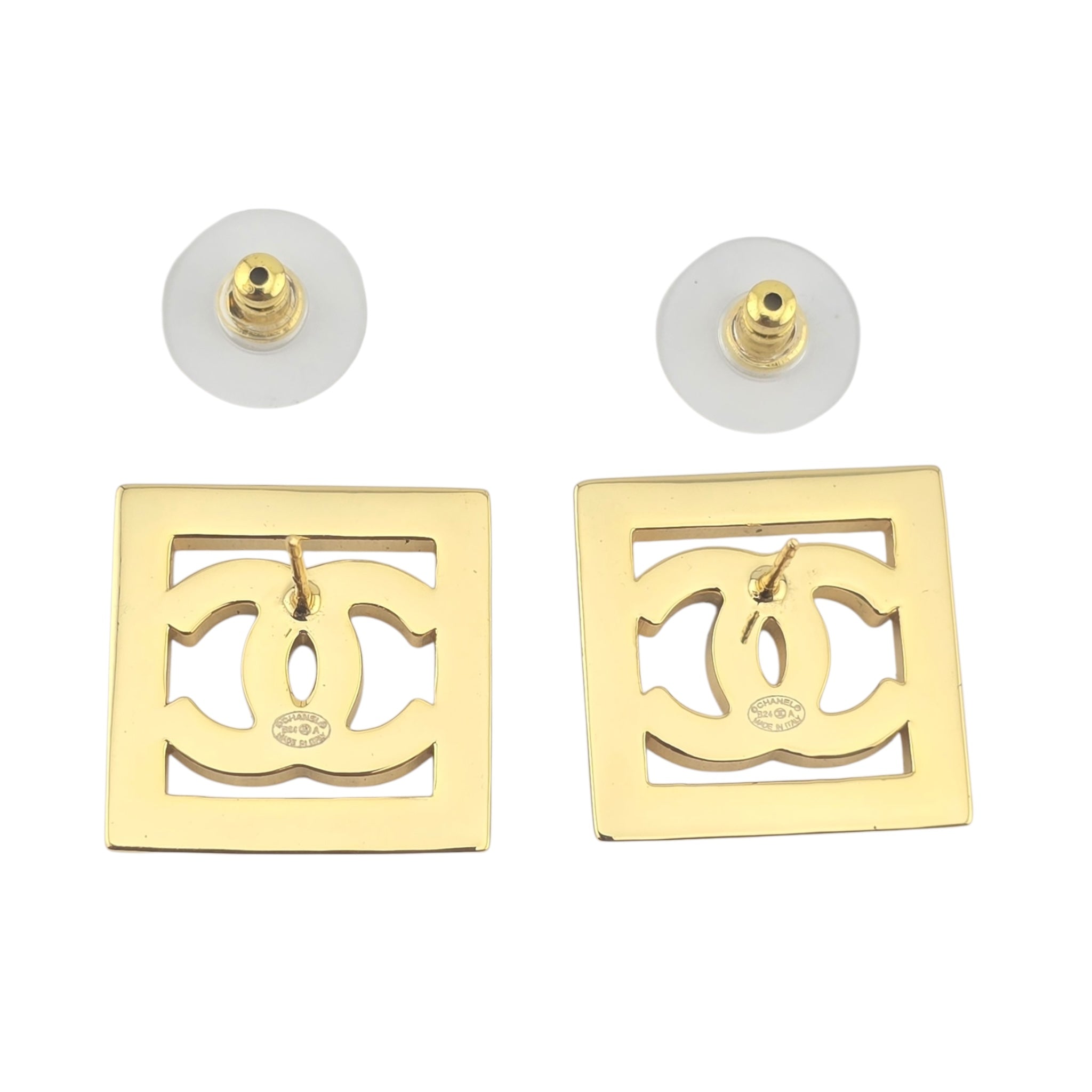 Chanel CC Square Gold White Earrings 2024 CHANEL
