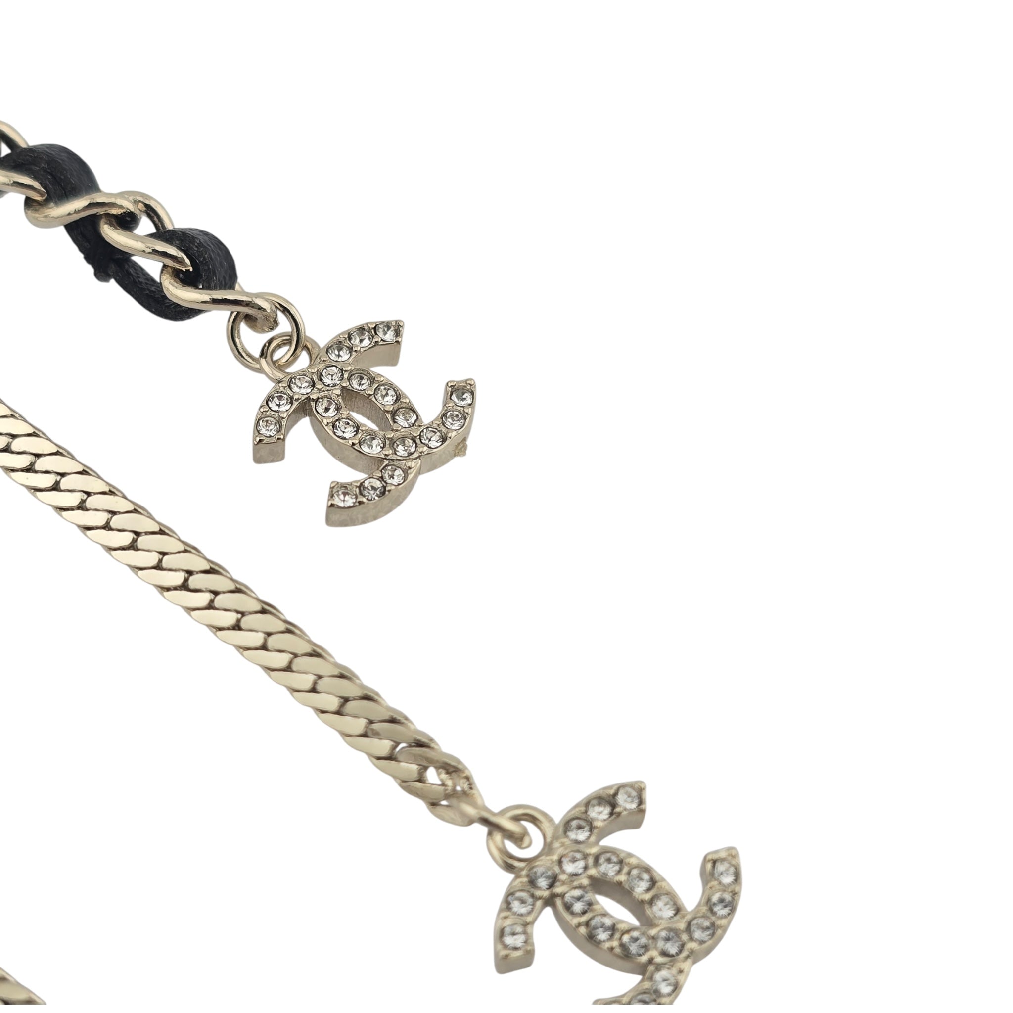 Chanel CC Leather Gold Crystal Earrings 2022