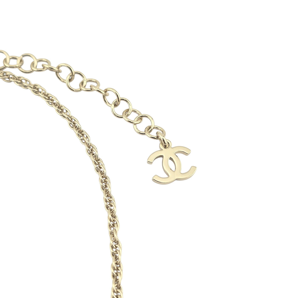 Chanel CC Metal Crystal Link Pendant Necklace Gold 2025 CHANEL