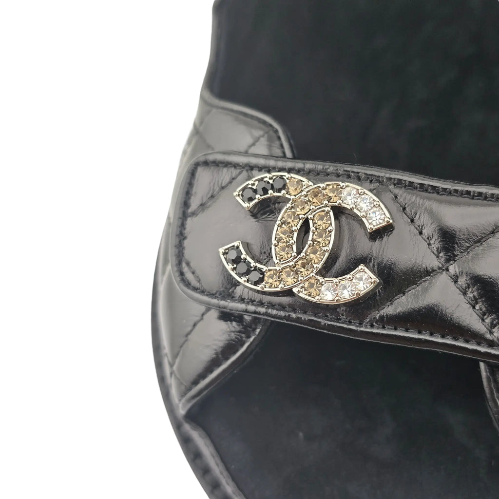 Chanel CC Dad Black Crystal Quilt Sandals 39 CHANEL