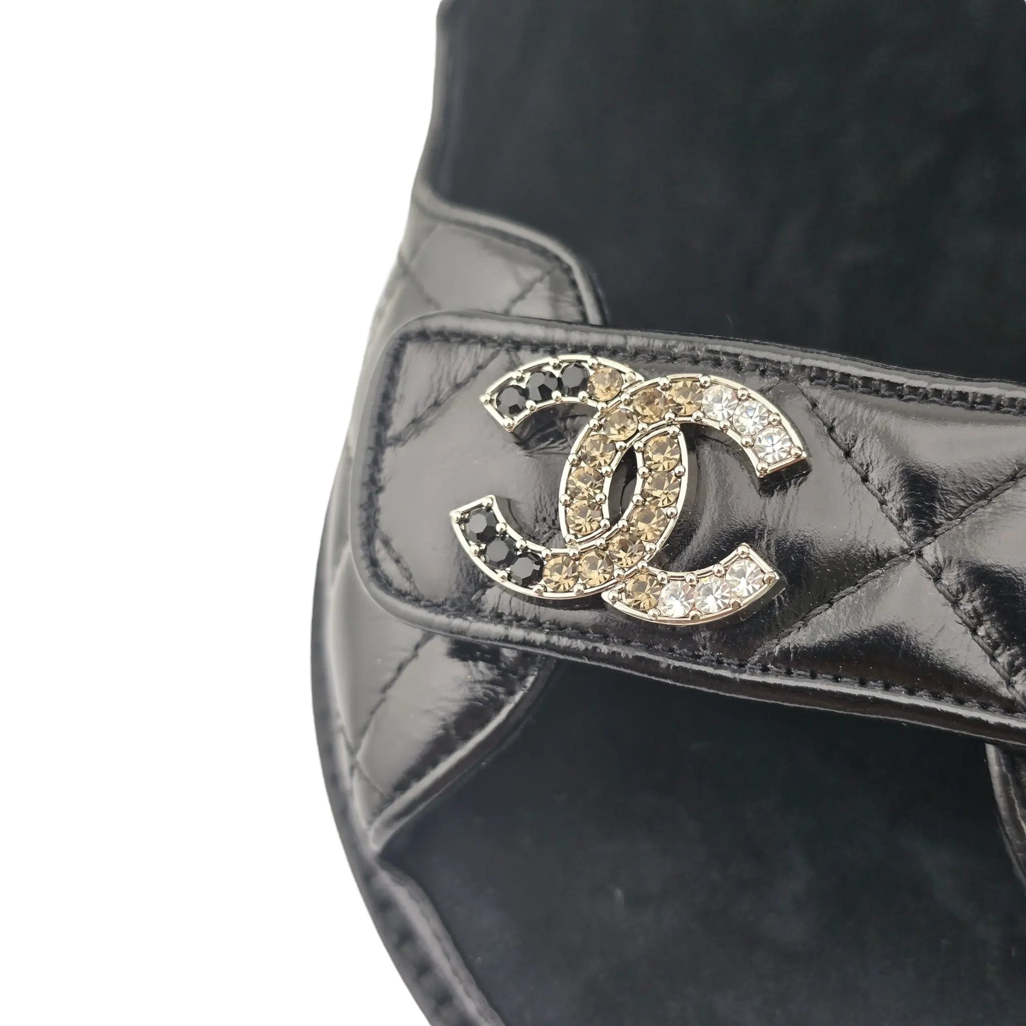Chanel CC Dad Black Crystal Quilt Sandals 39 CHANEL