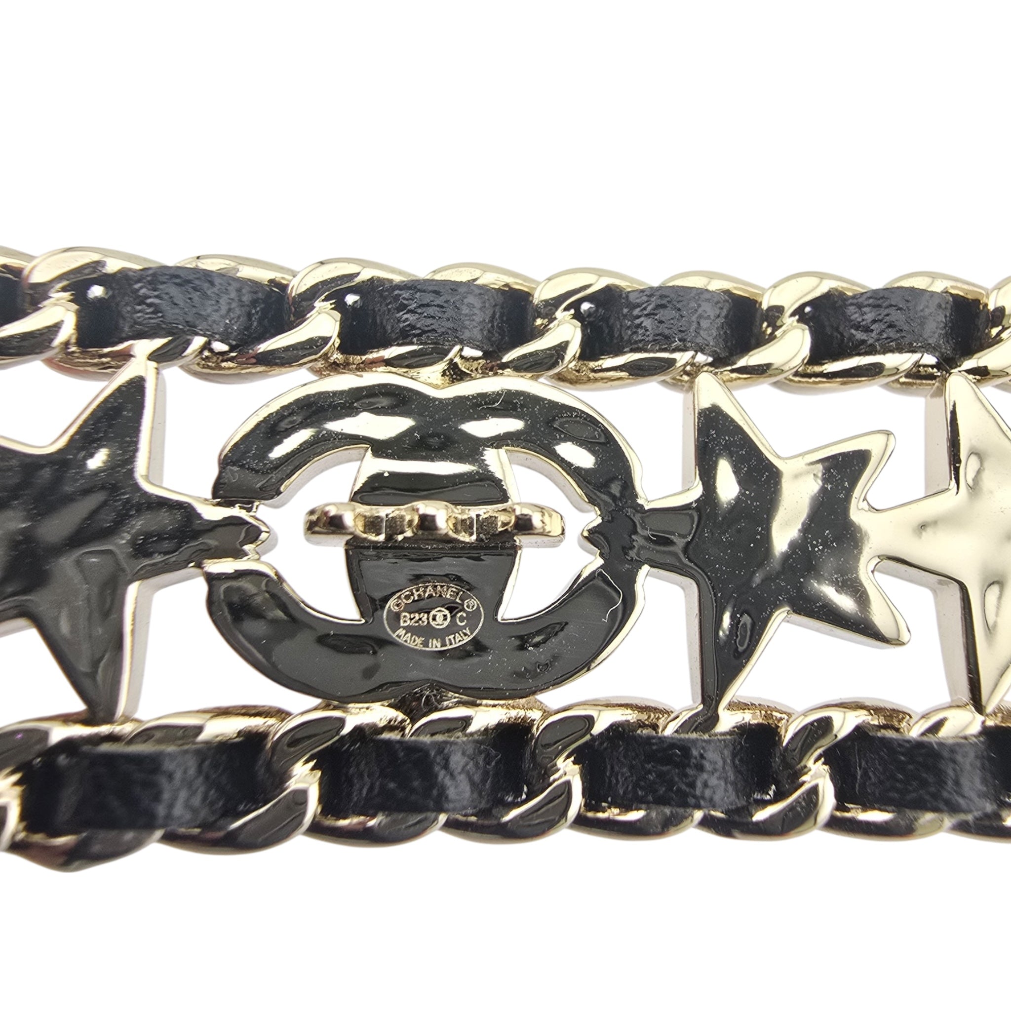 Chanel CC Black Leather Crystal Hair Barrette Clip B23