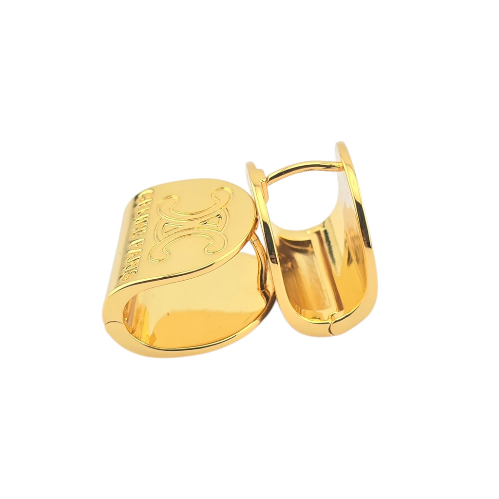 Celine Gold Metal Logo Earrings