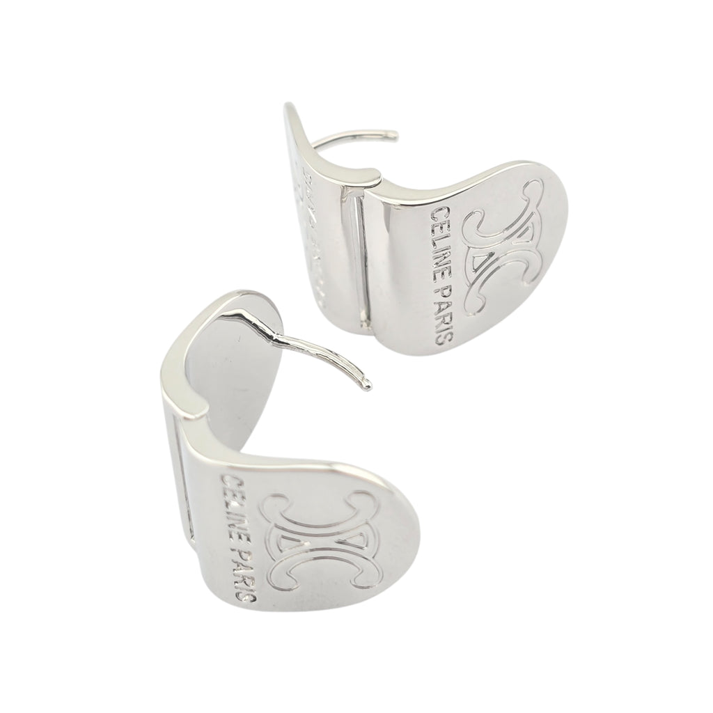 Celine Silver Metal Logo Earrings