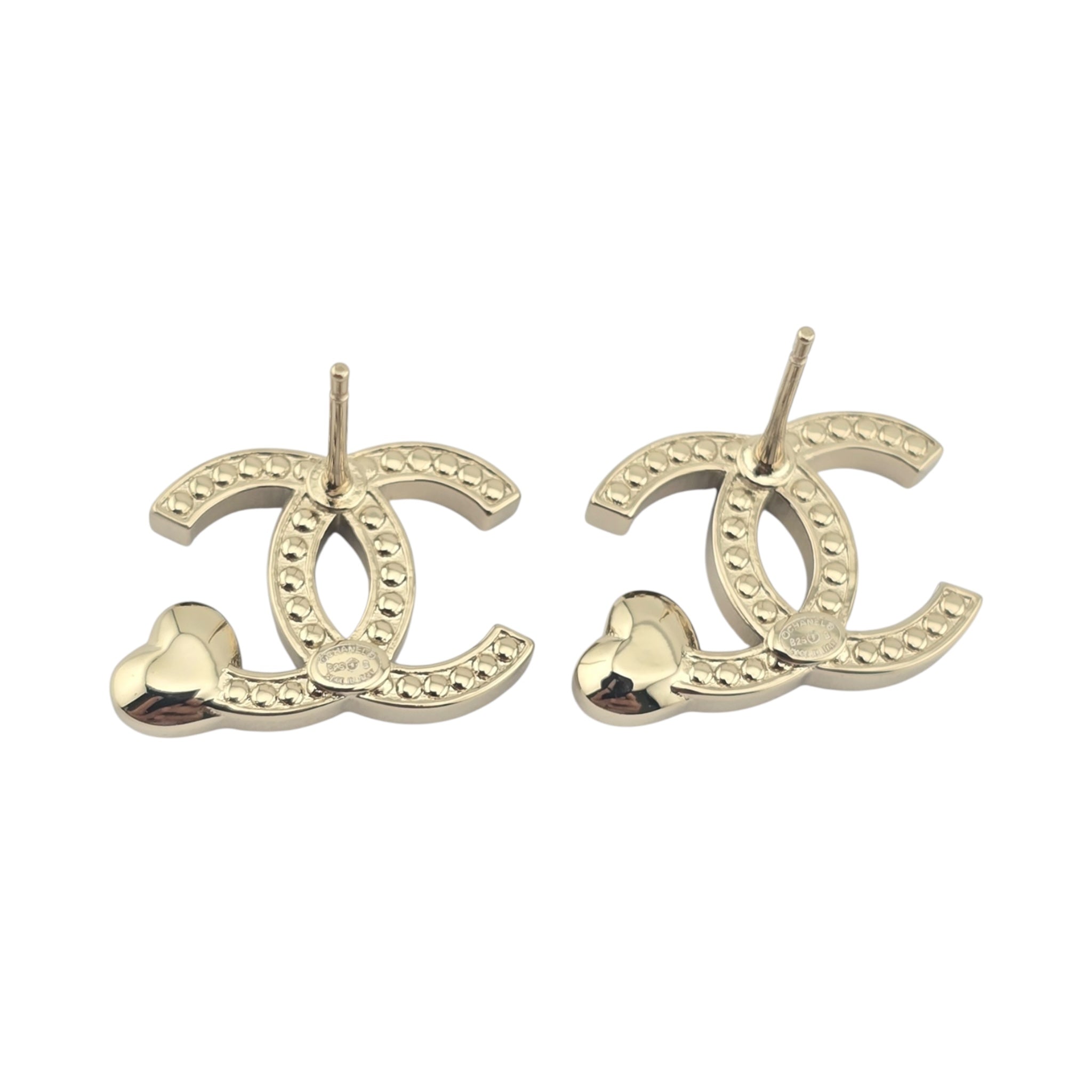 Chanel CC Gold Crystal Heart Stud Earrings 2025
