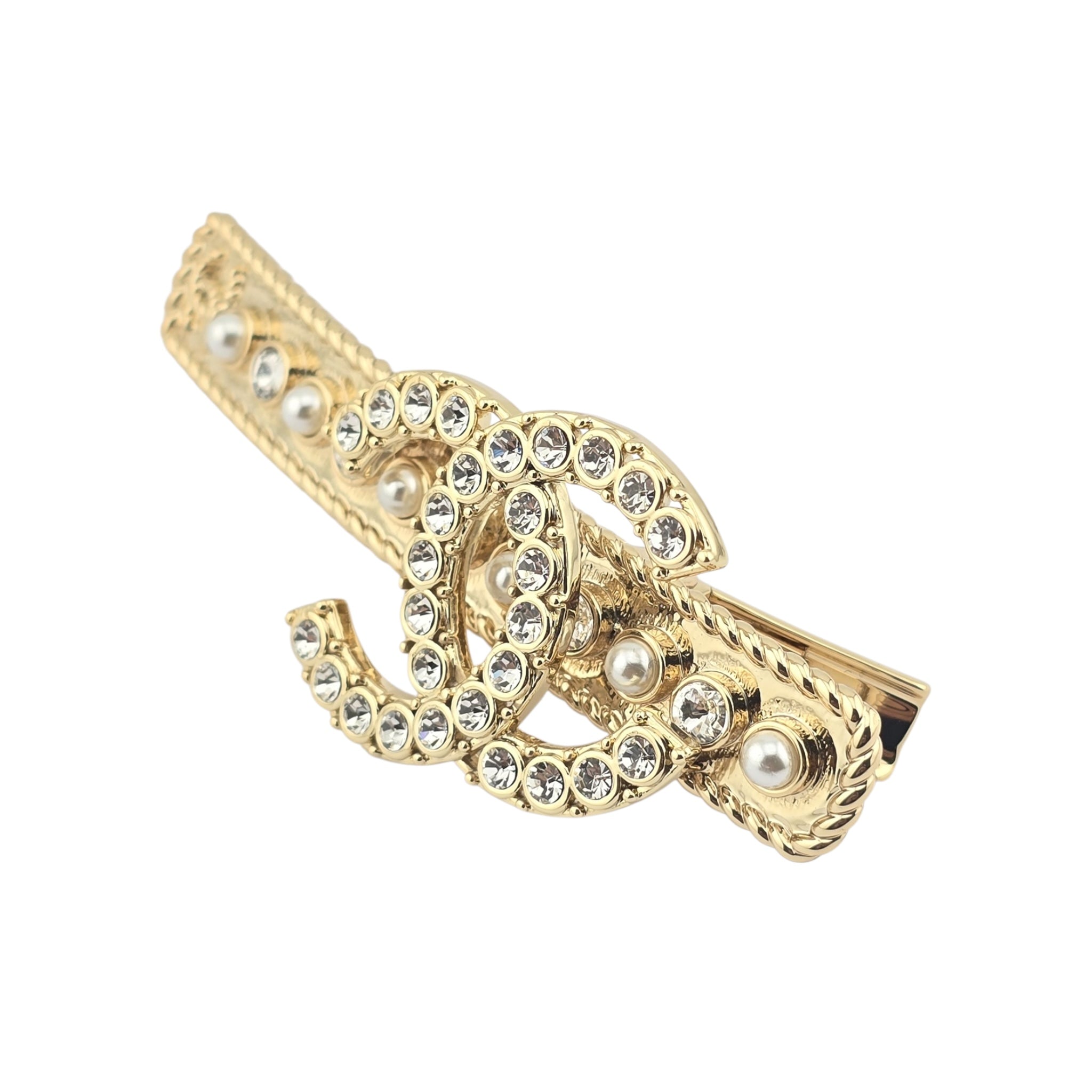 Chanel CC Faux Pearl and Diamante Hair Barrette 2022