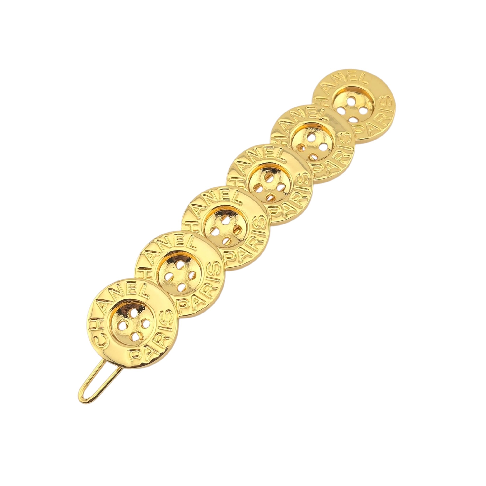 Chanel CC Button Paris Hair Clip Barrette Gold