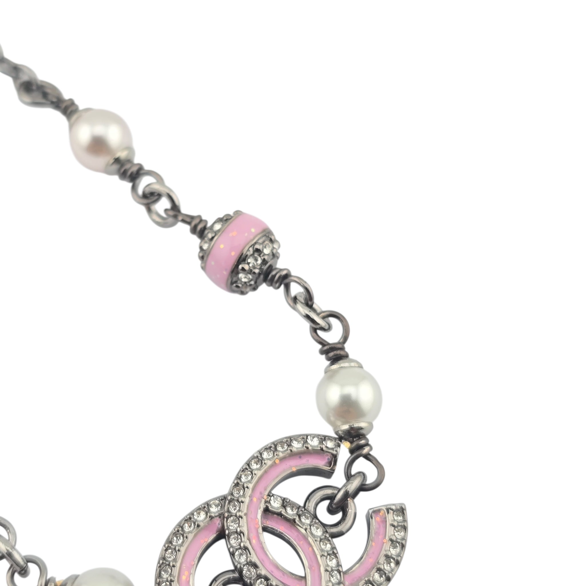Chanel CC Gunmetal Pink Necklace 2025