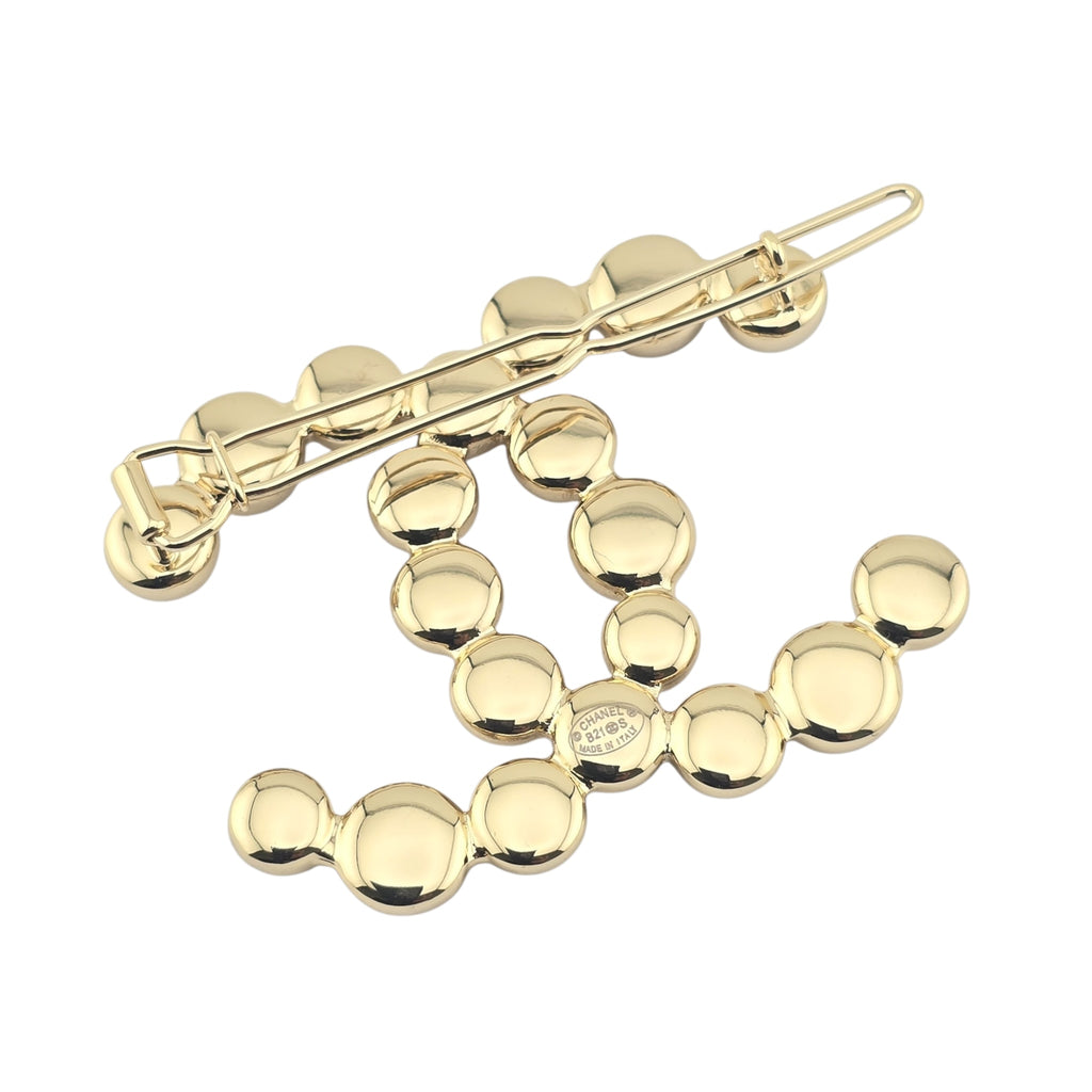 Chanel CC Metal Beaded Hair Clip Gold