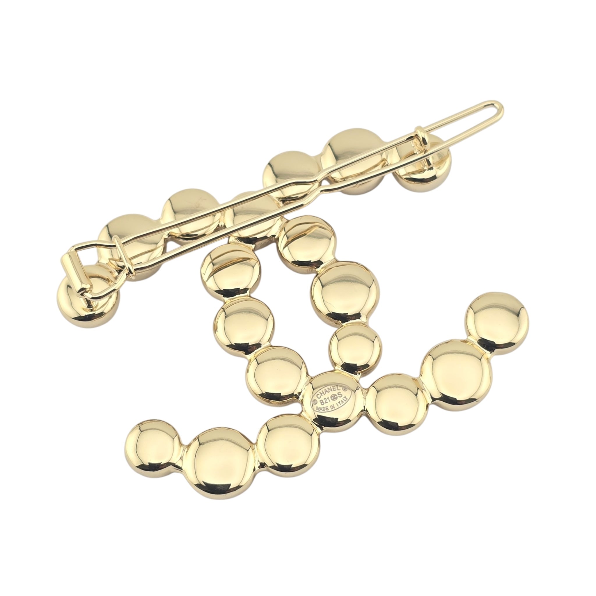 Chanel CC Metal Beaded Hair Clip Gold