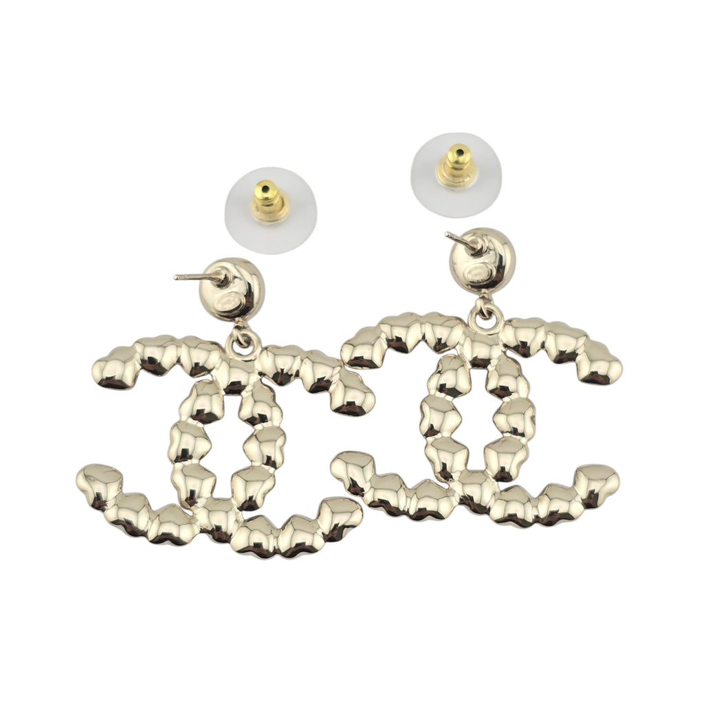 Chanel CC Pearl Crystal Heart Drop Earrings Gold 2025