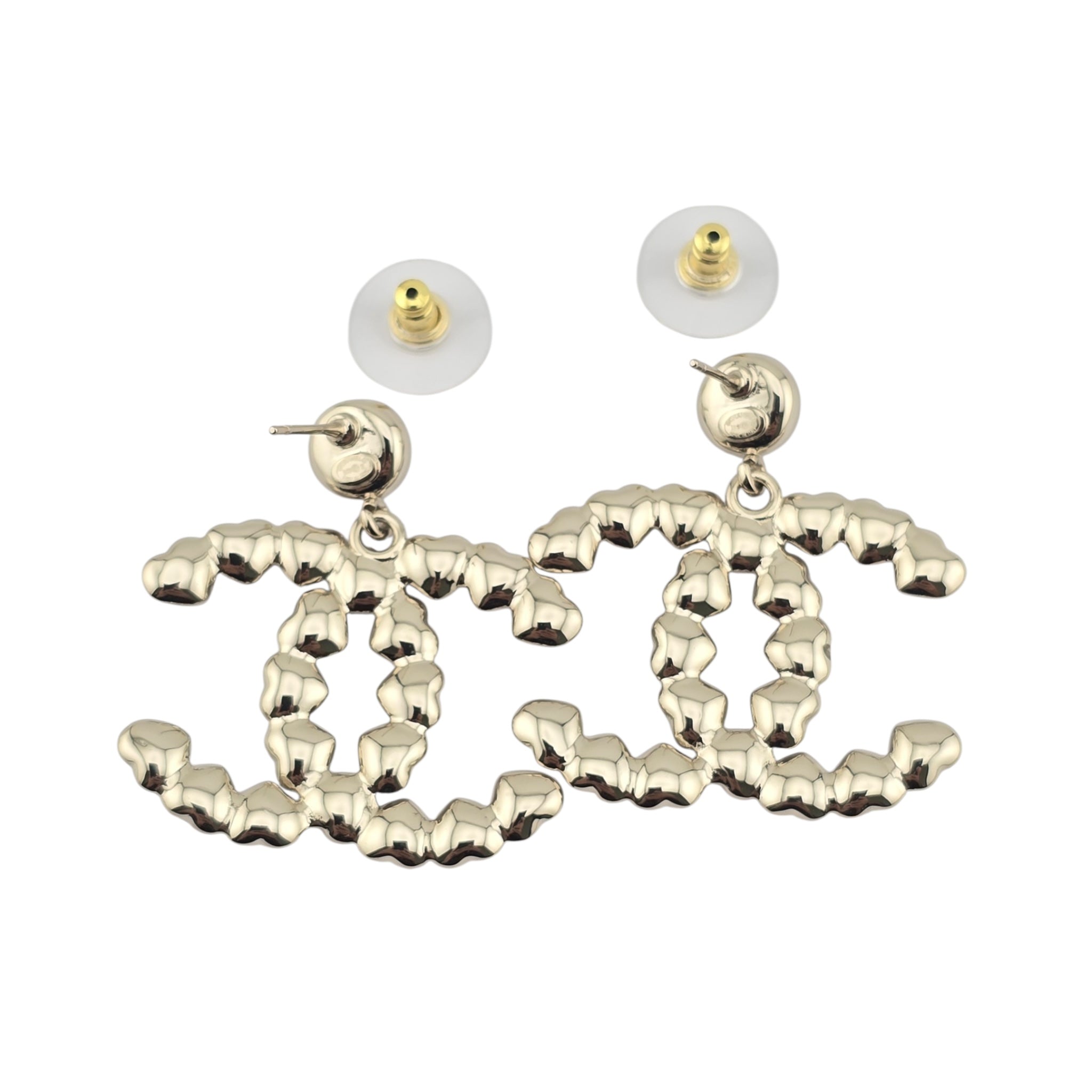 Chanel CC Pearl Crystal Heart Drop Earrings Gold 2025