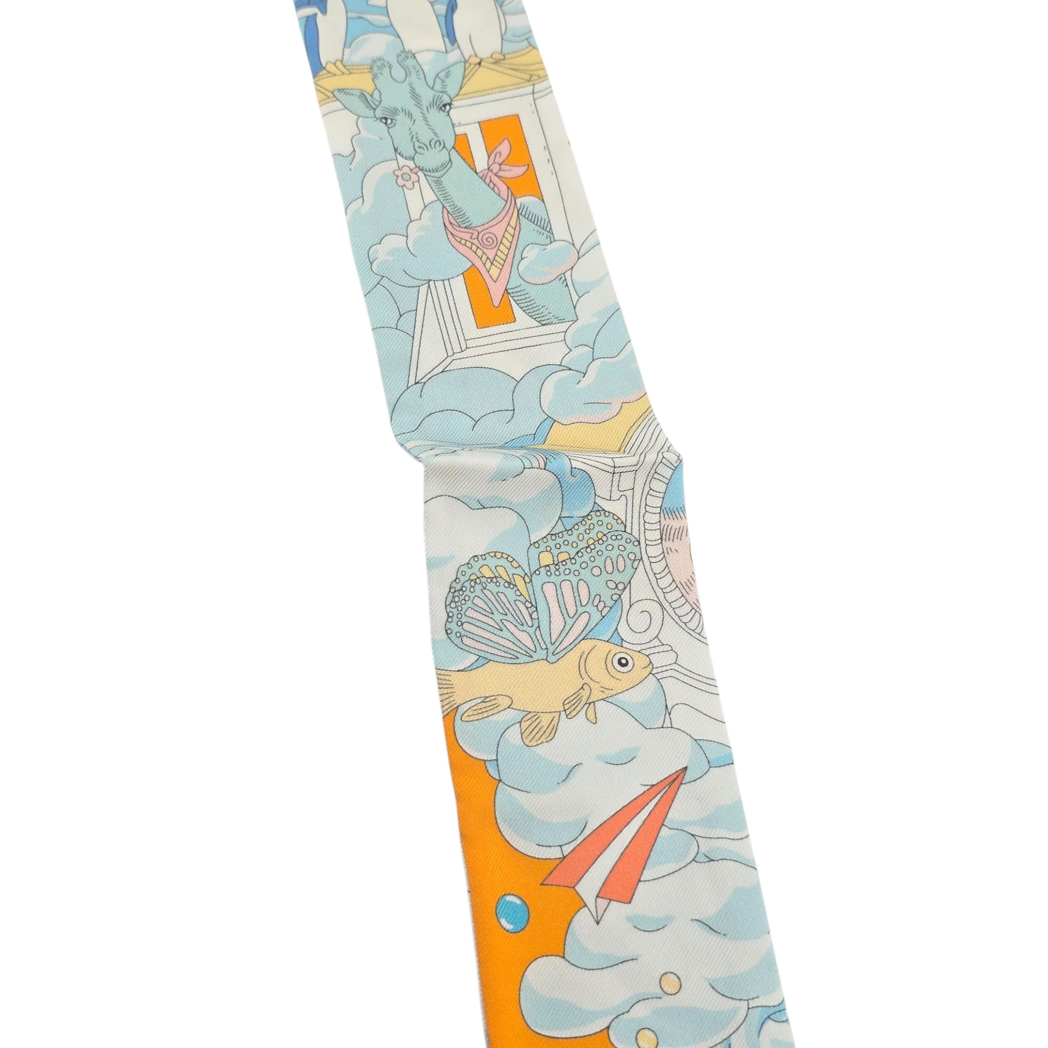 Hermes Silk Sur Mon Nuage Twilly Apricot Bleu Multicolor