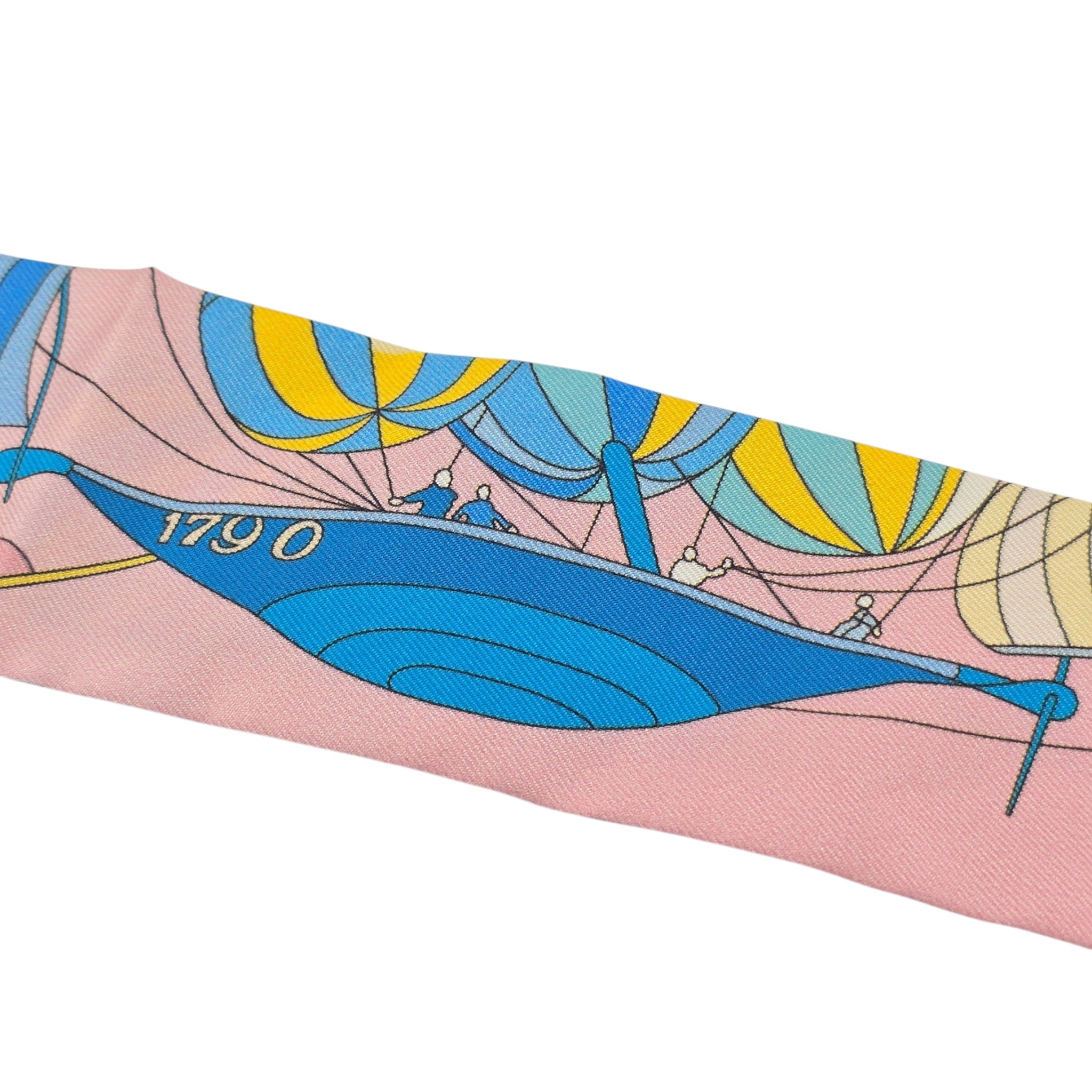 Hermes Silk Les Folies Du Ciel Twilly Rose Bleu Jaune Vif