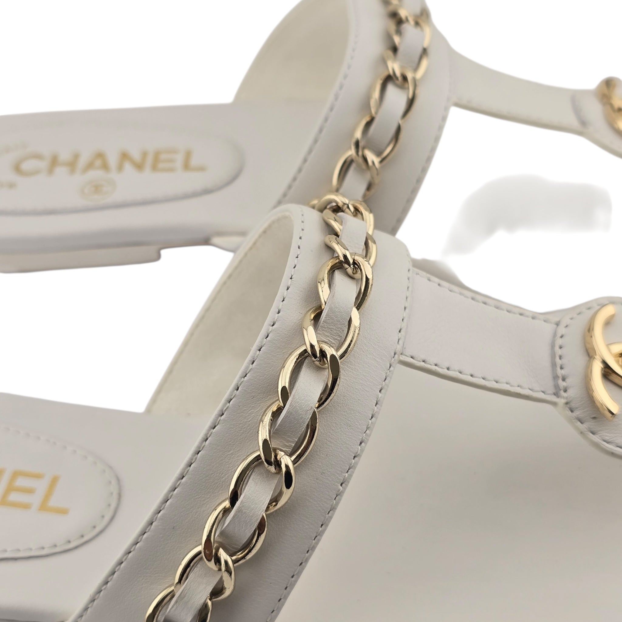 Chanel CC White Turnlock Sandals - 39