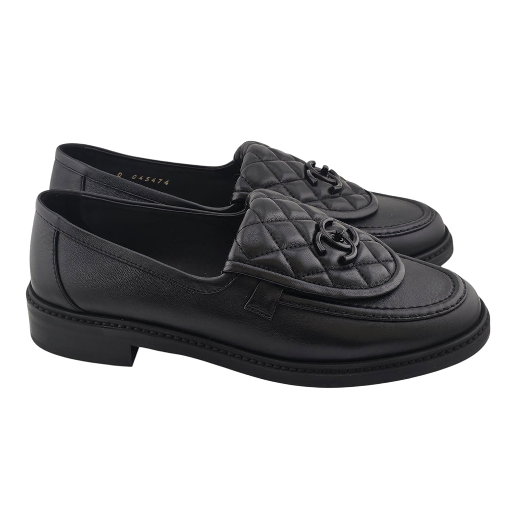 Chanel CC Lambskin Quilted Turnlock Loafers Black 39