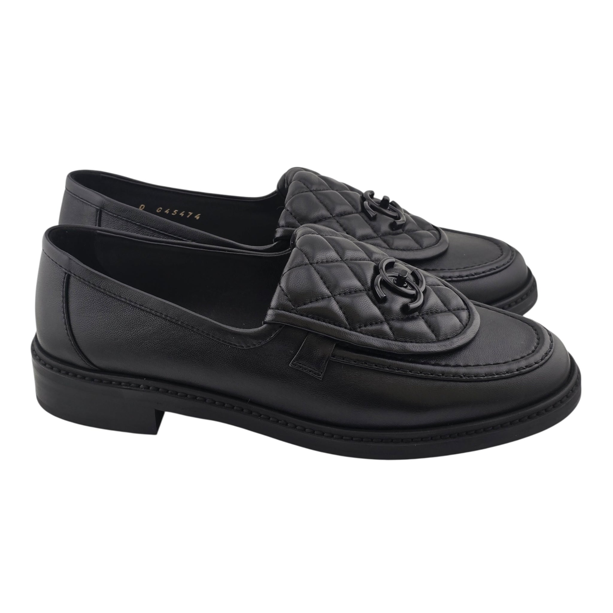 Chanel CC Lambskin Quilted Turnlock Loafers Black 39