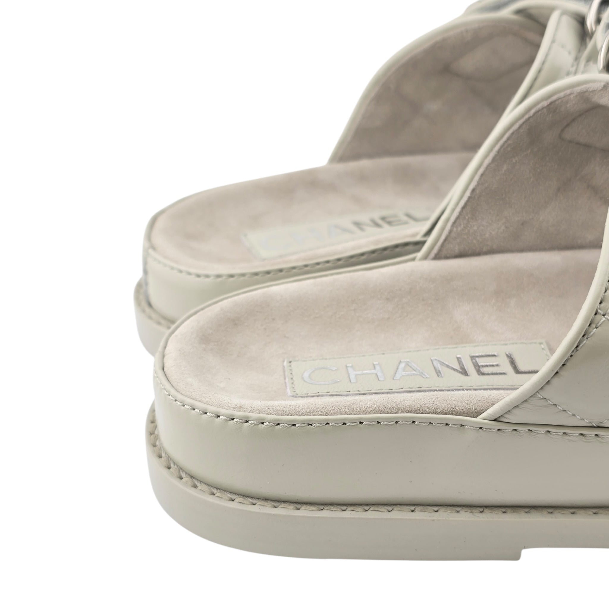 Chanel CC Dad Backless Cream White Quilt Sandals 39