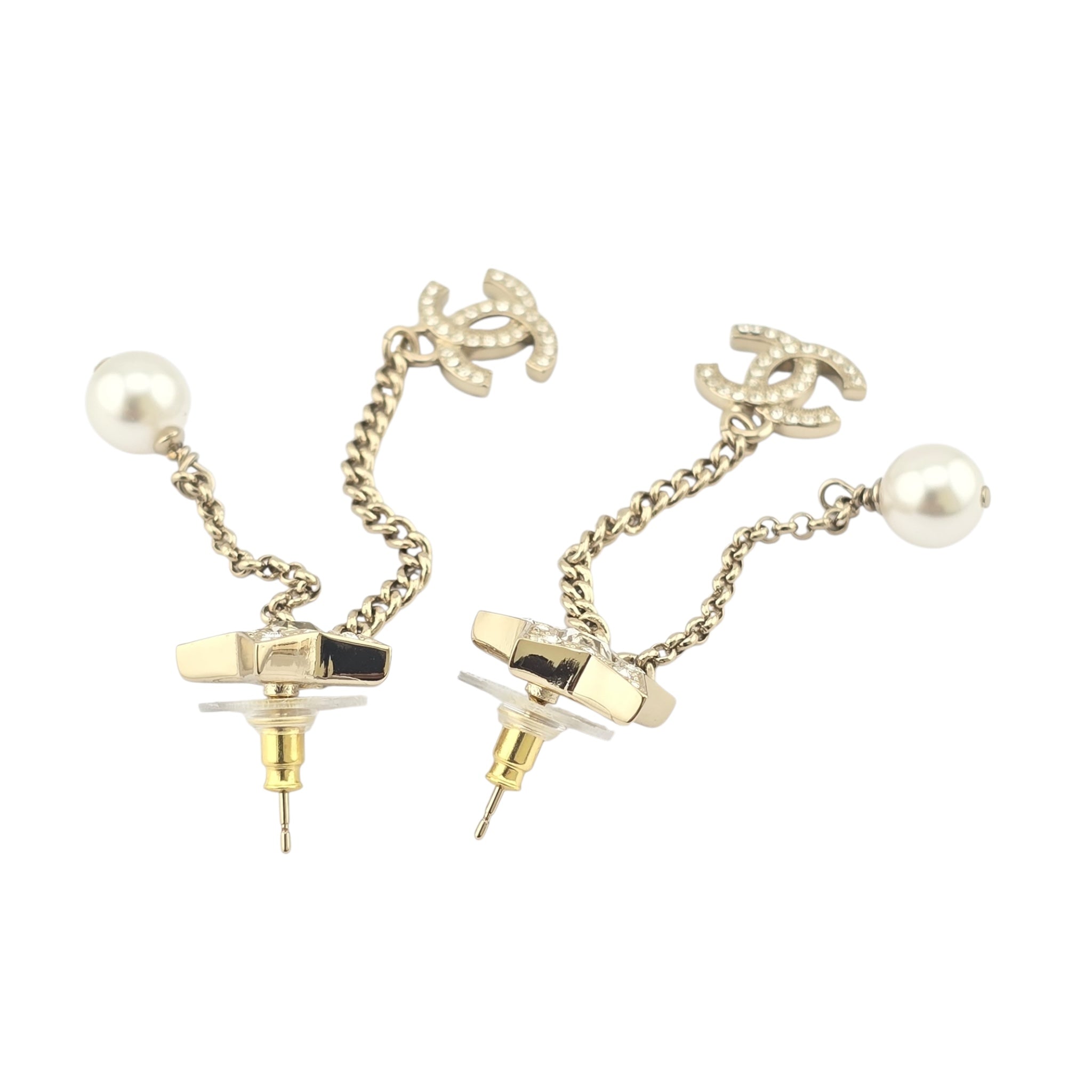 Chanel Crystal Pearl CC Star Drop Earrings Gold 2025