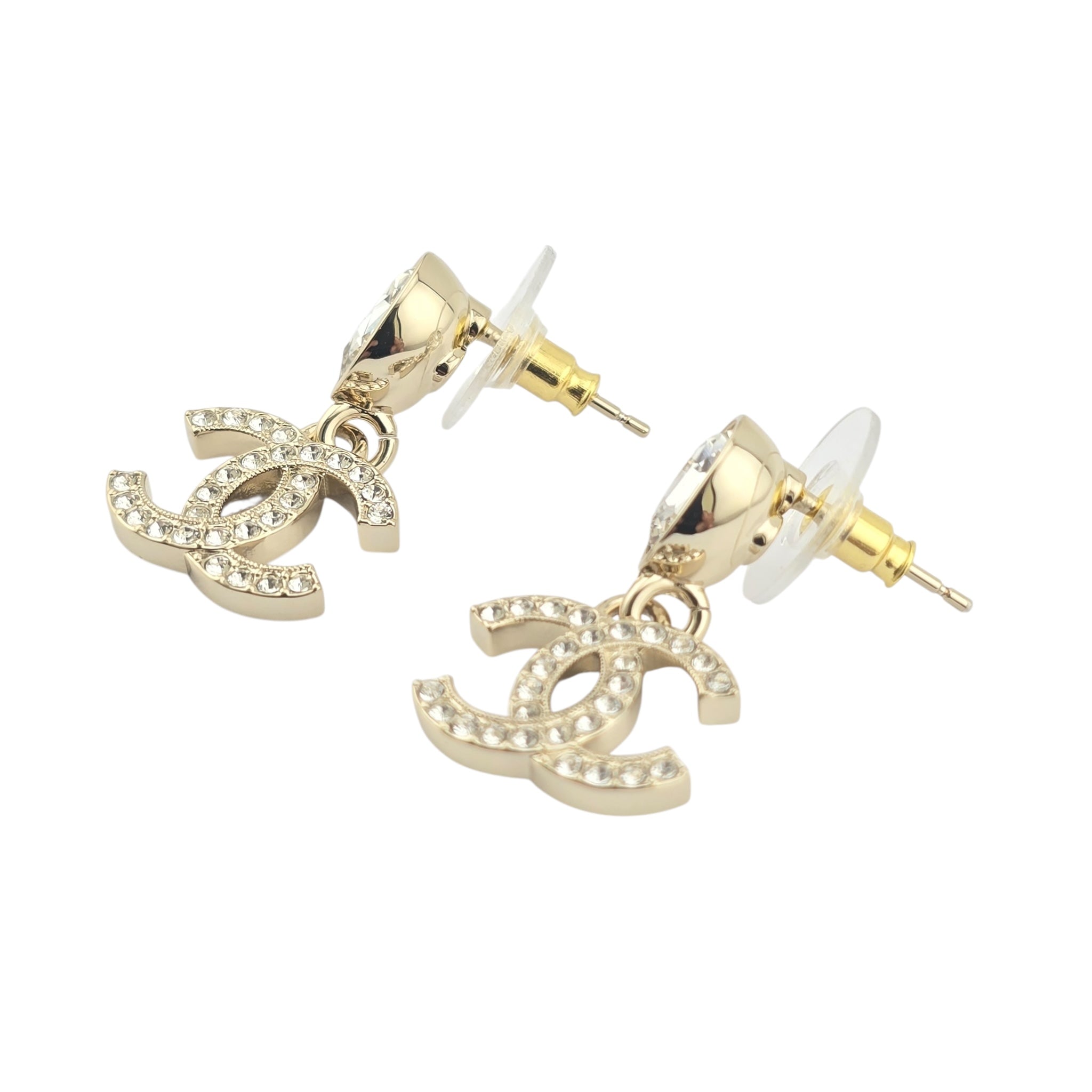 Chanel CC Crystal Drop Earrings Gold 2025