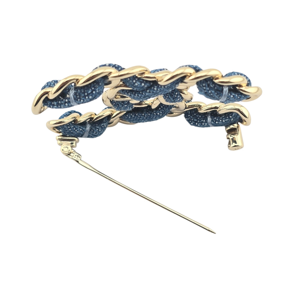Chanel Denim Chain CC Brooch Blue Gold 2025