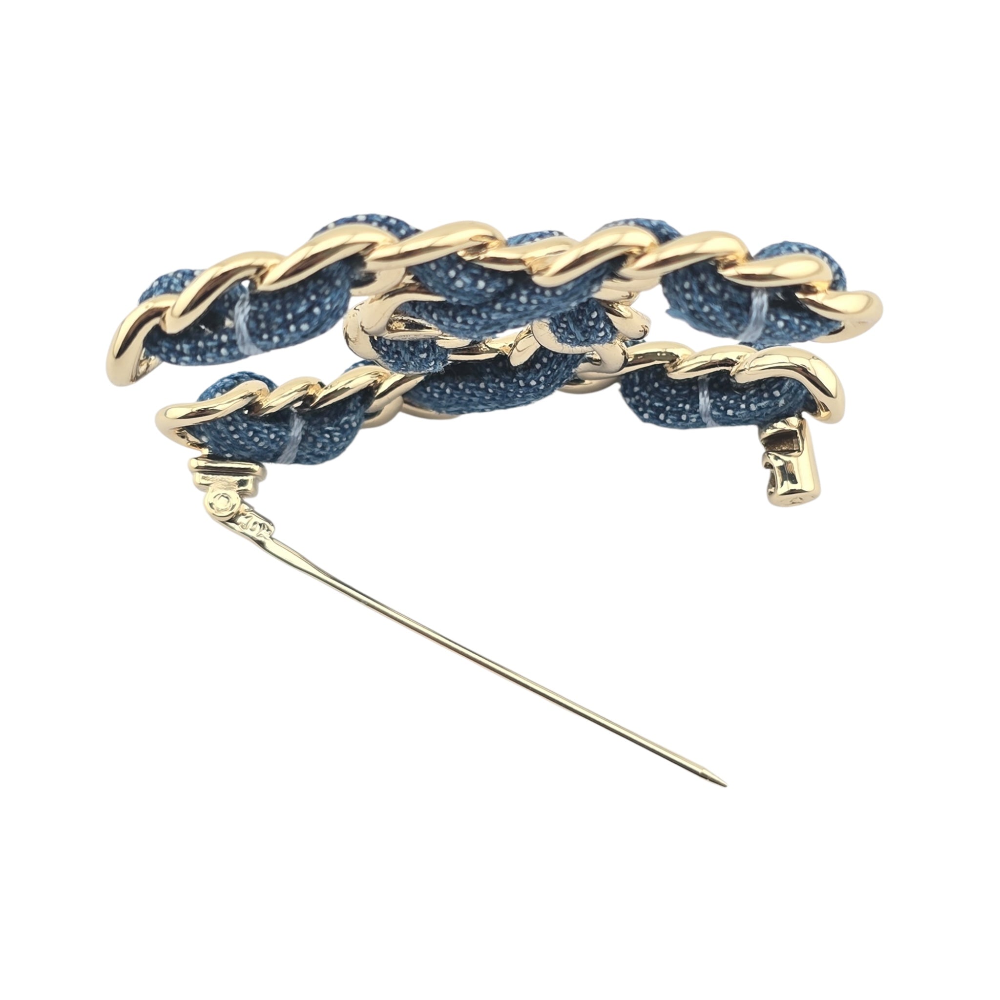 Chanel Denim Chain CC Brooch Blue Gold 2025