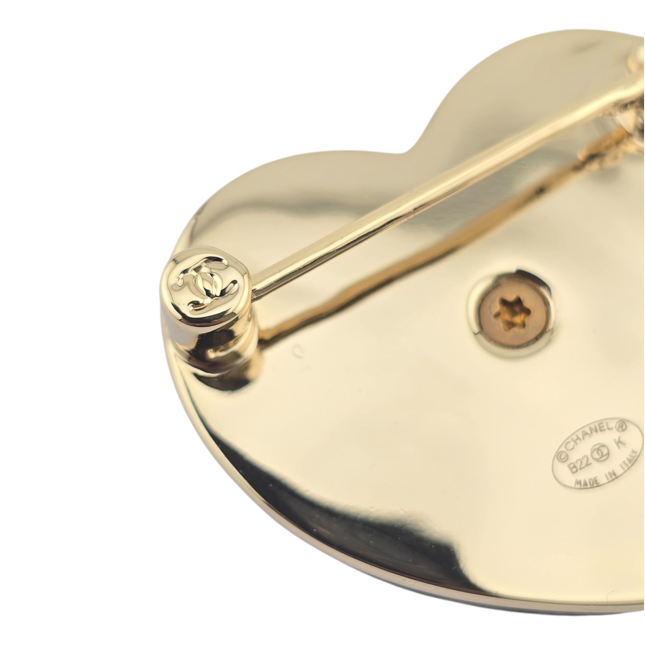 Chanel Lambskin CC Heart Brooch Black Gold B22