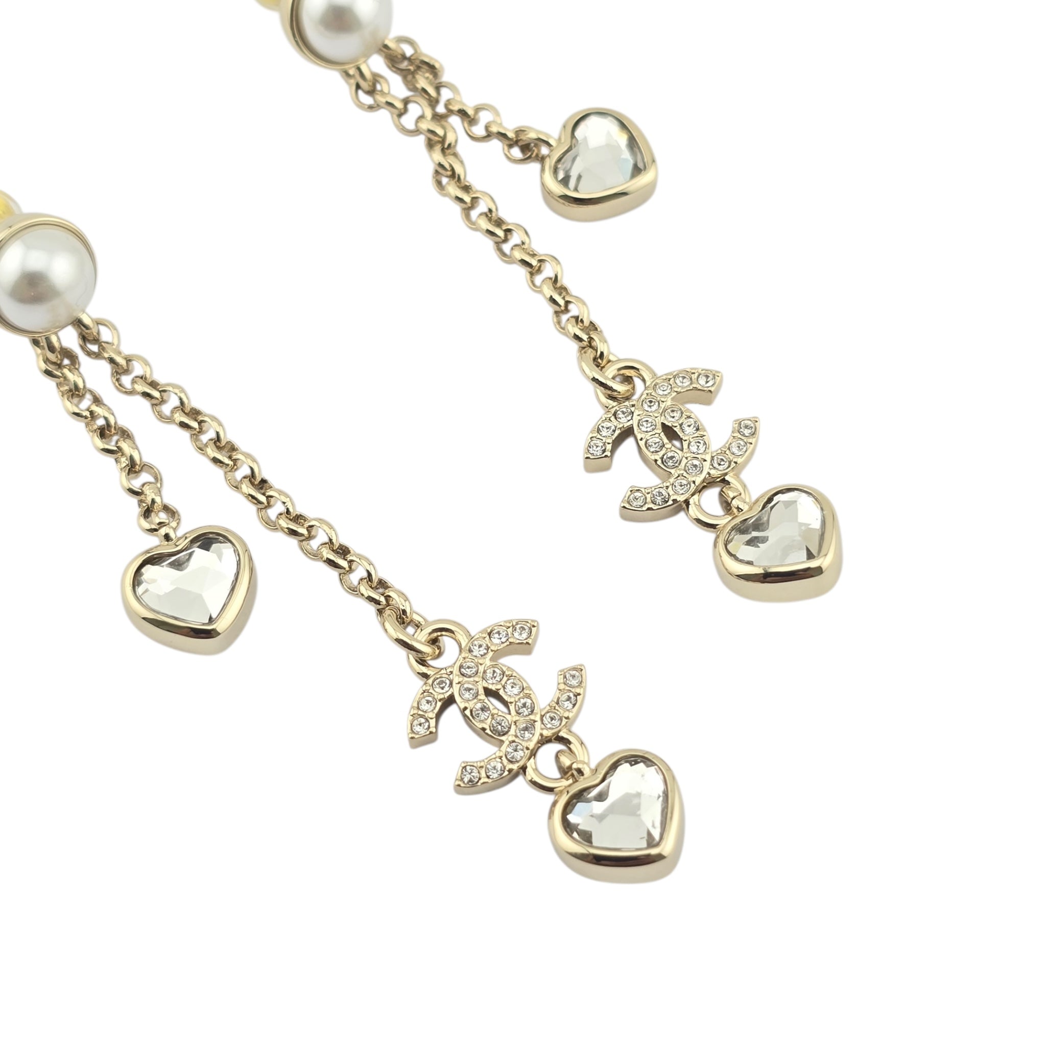 Chanel CC Gold Dangle Heart Crystal Earrings 2025