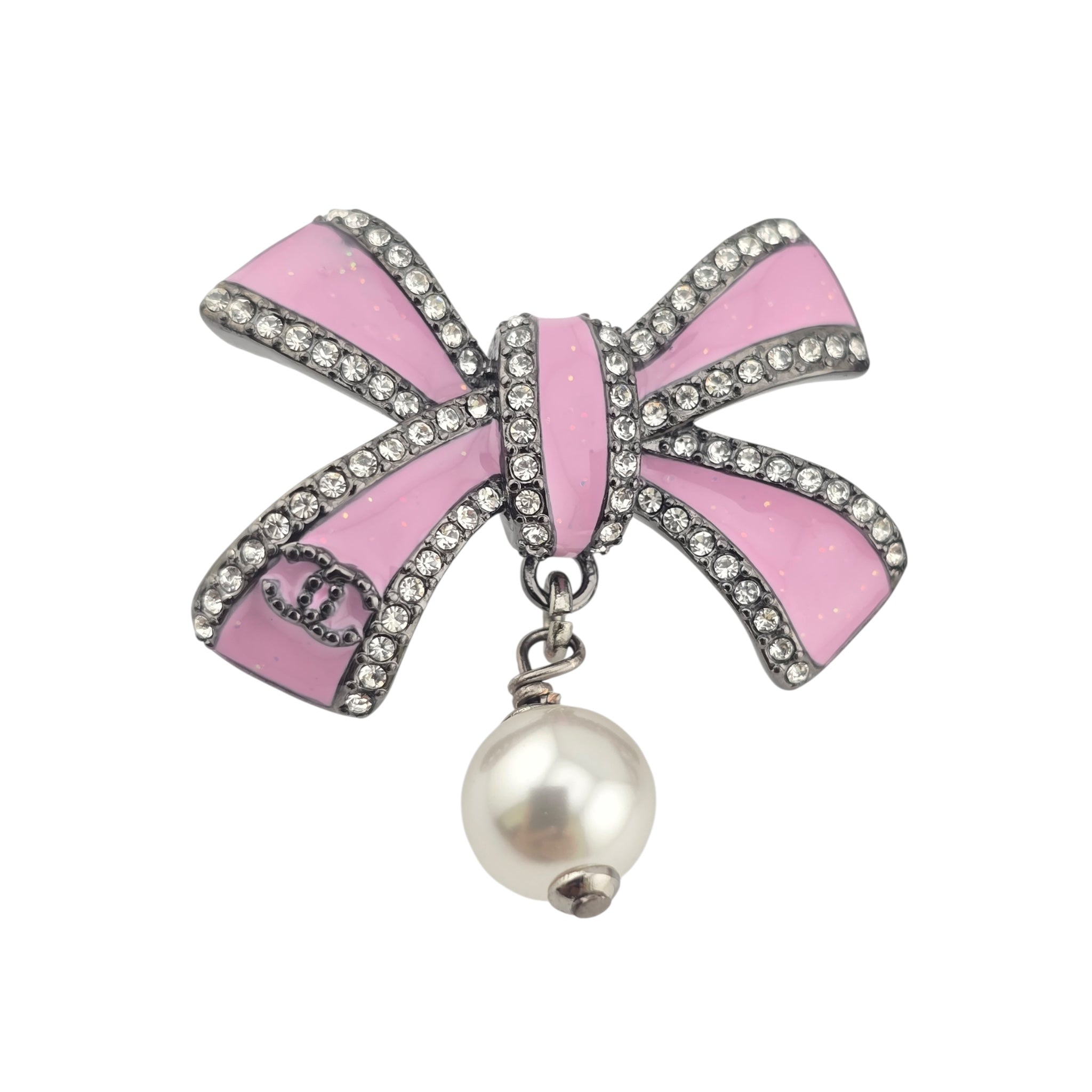 Chanel CC Silver Crystal Enamel Bow Earrings 2025